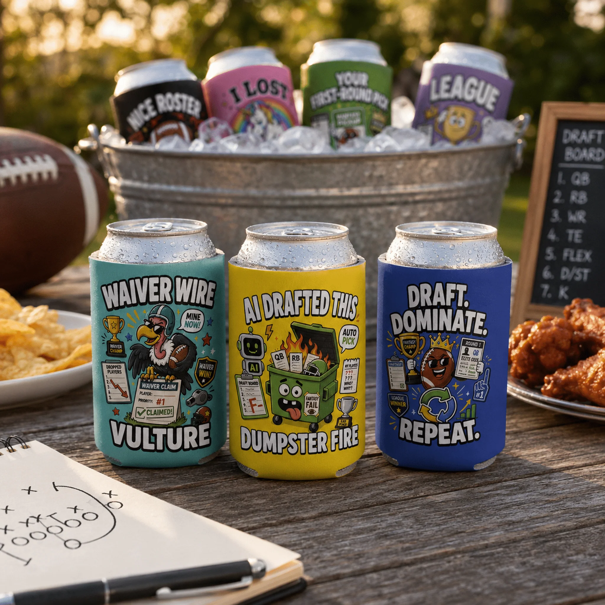 12-Pack Fantasy Football Can Coolers, Funny Football Draft Party Can Sleeves - Image 3