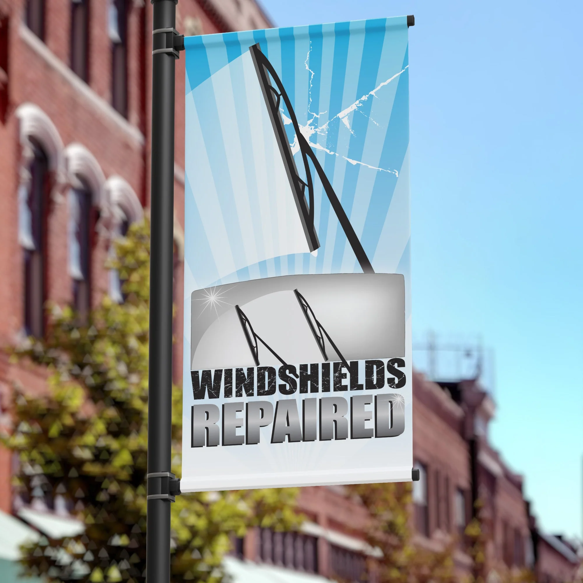 18"x36" Auto Sales Pole Banner, Windshields Repaired