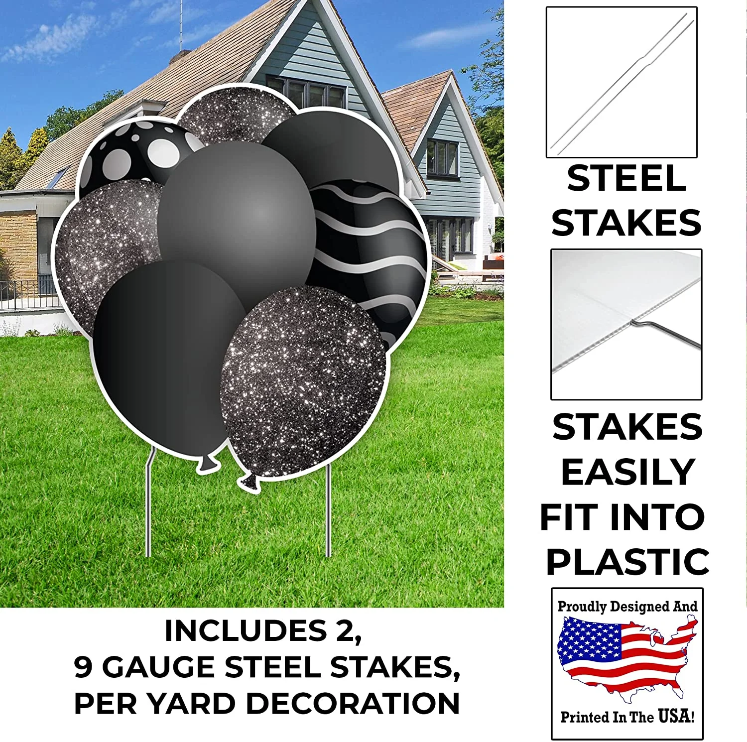 23.5" Black Balloon Bouquets EZ Filler Yard Cards Set - Image 2