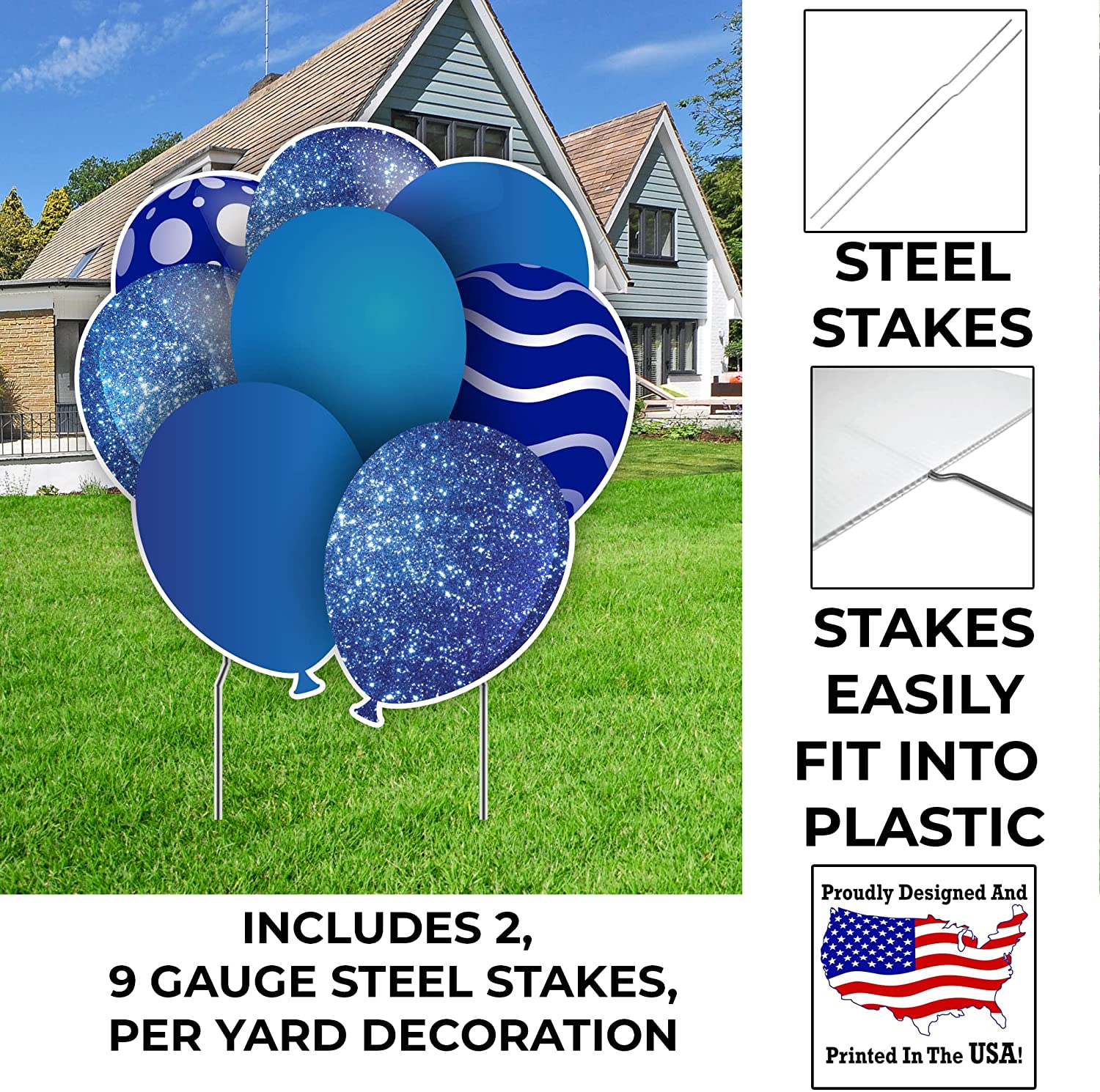 23.5" Blue Balloon Bouquets EZ Filler Yard Cards Set - Image 2