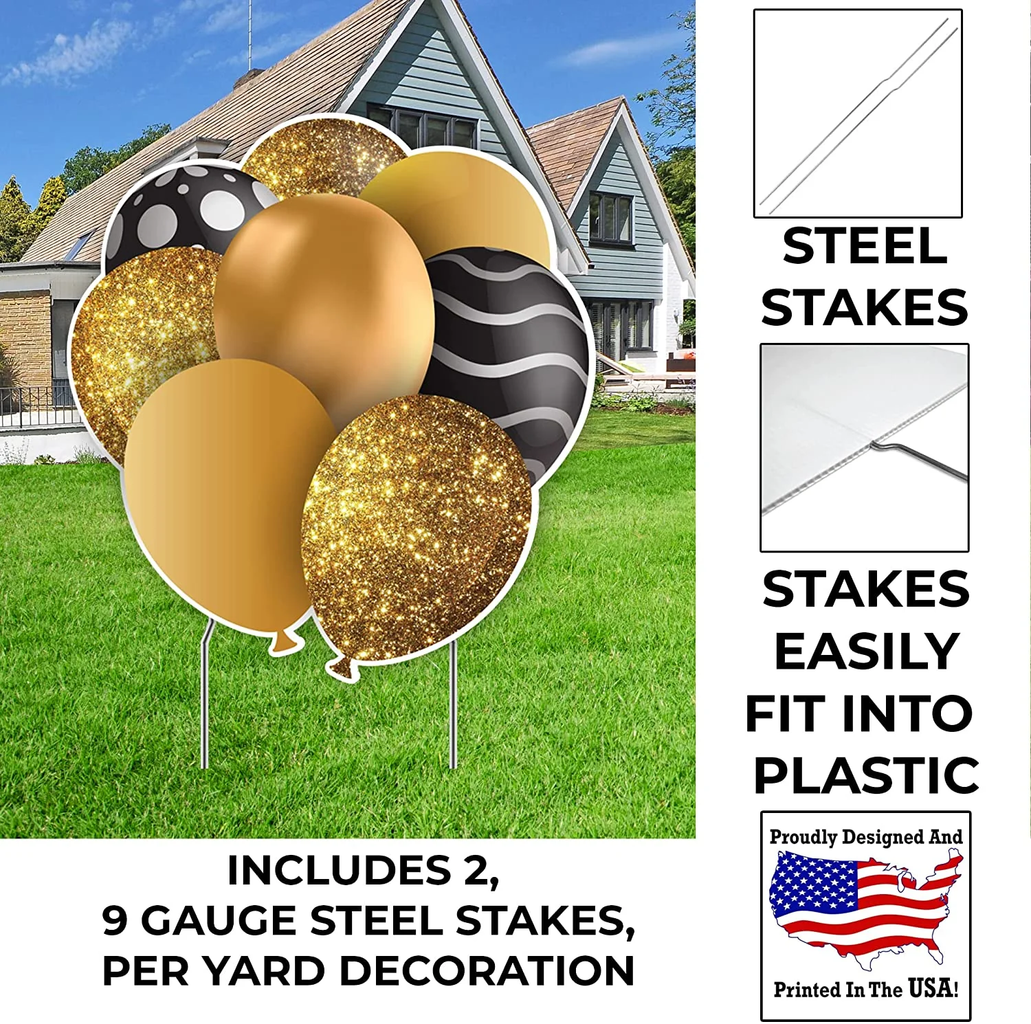 23.5" Gold Balloon Bouquets EZ Filler Yard Cards Set - Image 2