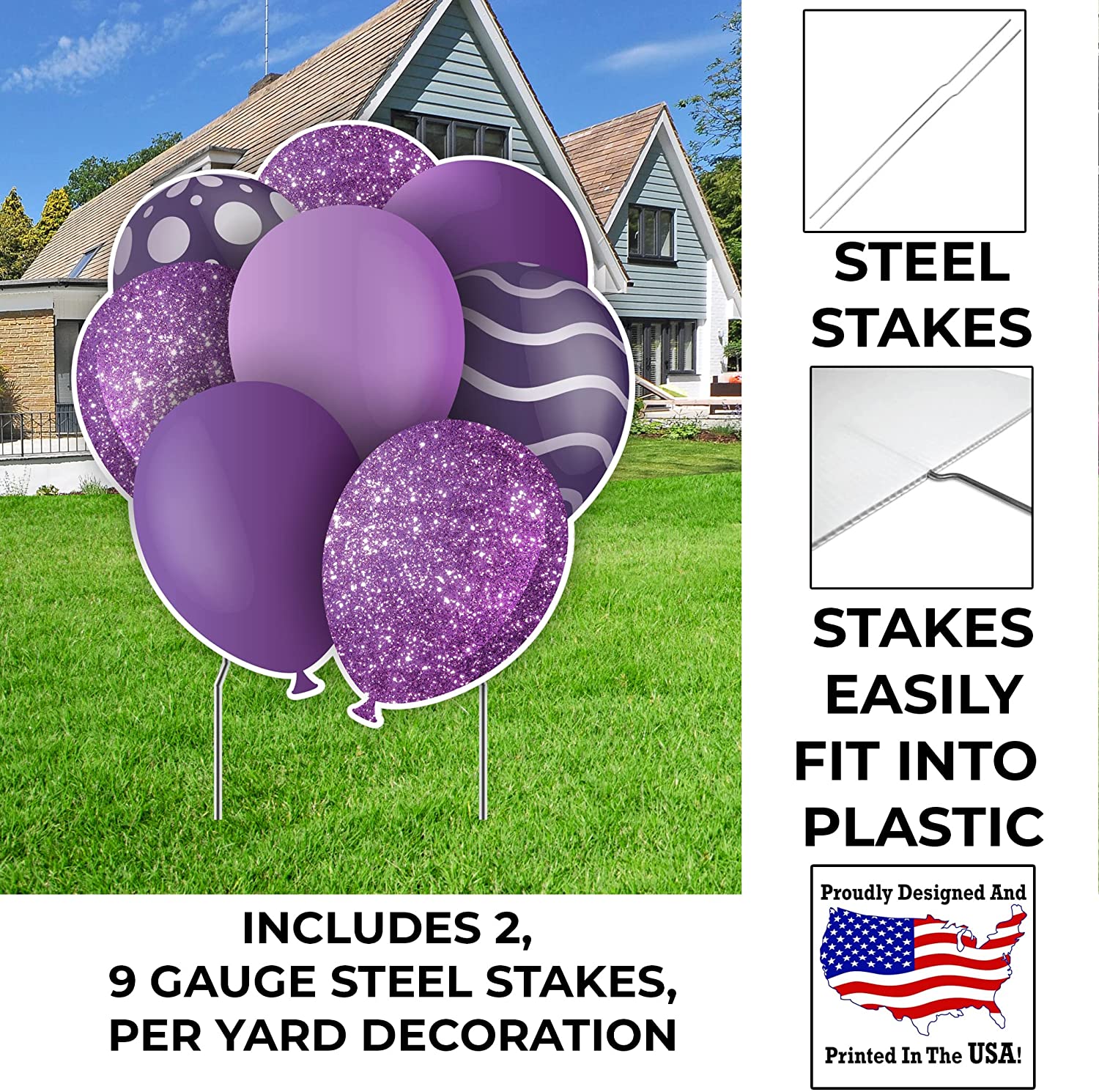 23.5" Purple Balloon Bouquets EZ Filler Yard Cards Set - Image 2