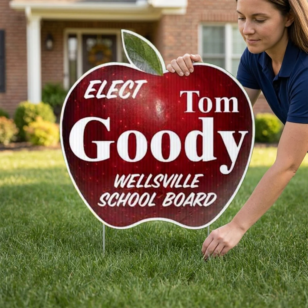 Apple Shaped 2 Sided Yard Signs with 24" EZ Stakes - Image 2