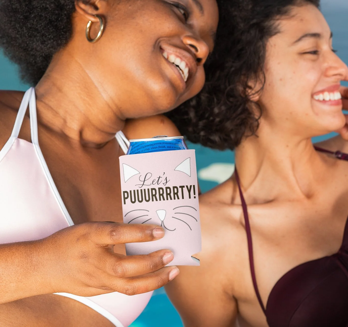 Let's Purrrty Cat Bachelorette Party Custom Can Cooler Set