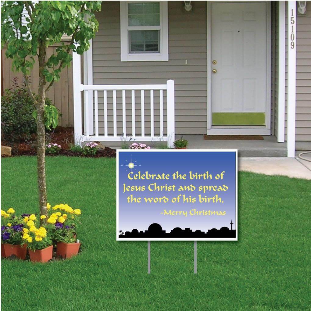 Celebrate the Birth of Jesus Christ Christmas Lawn Sign | Pair of EZ Stakes Included