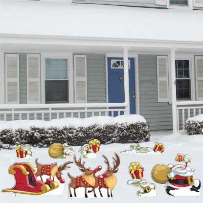 Christmas Funny Characters Yard Decoration - 13 pc Set | Short Stakes Included