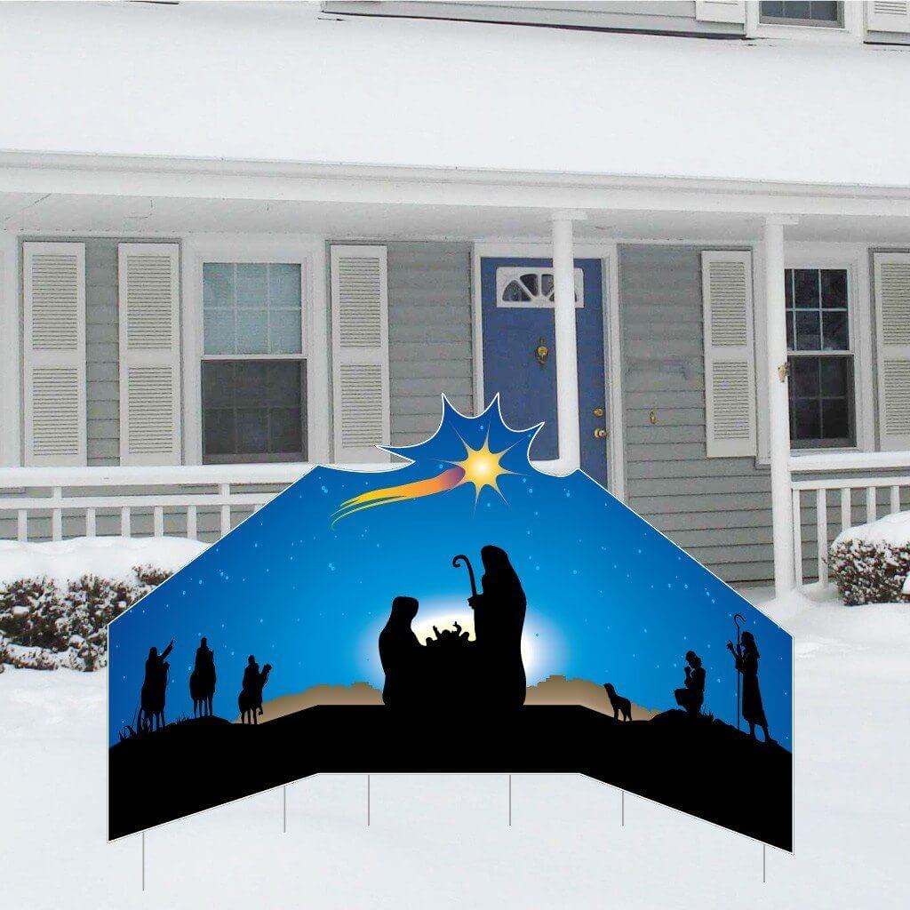 Christmas Nativity Large Star Lawn Sign Display Decoration | 6 EZ Stakes Included