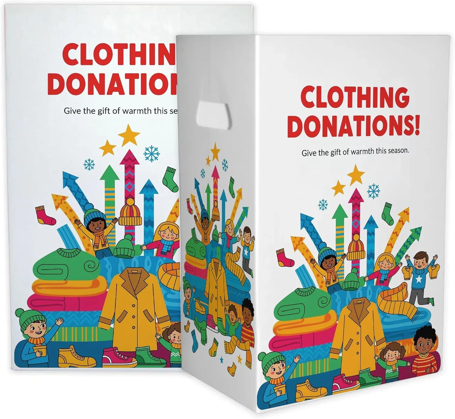 6-Pack Clothing Donation Bin - Reuseable Corrugated Plastic Trash Cans | 22.3 Gallons