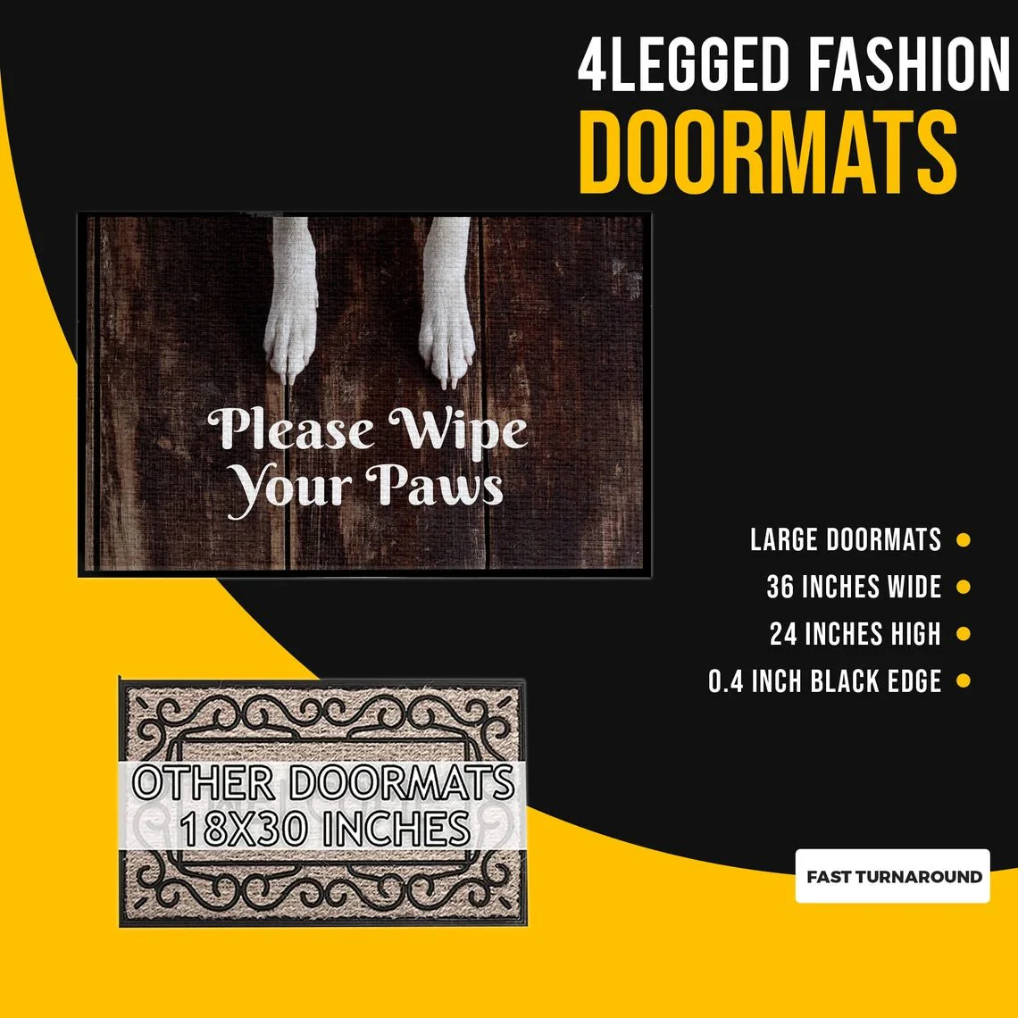 Please Wipe Your Paws Dog Doormat, 24x36 Inches, Tufted Loop Top, Durgan Rubber Backing, Black Band Edge - Image 4