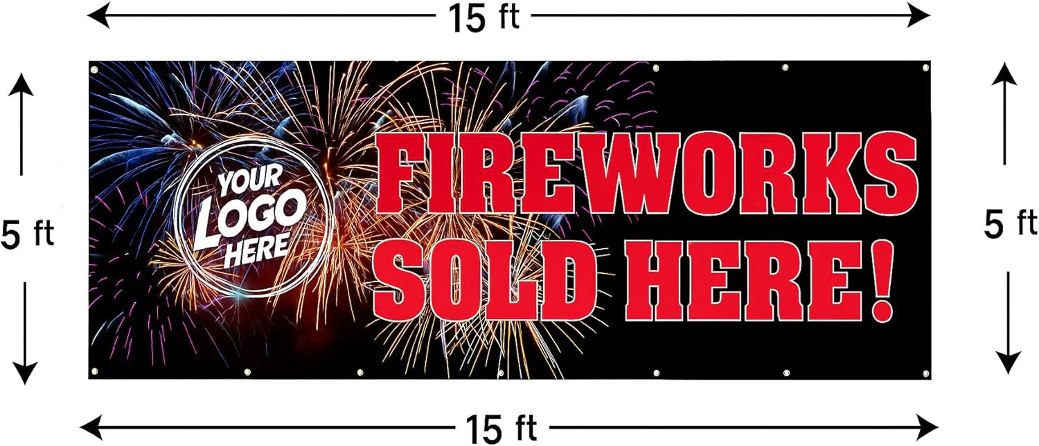 Custom 5'x15' Fireworks Sold Here Vinyl Banner with Grommets, Add Your Logo - Image 4