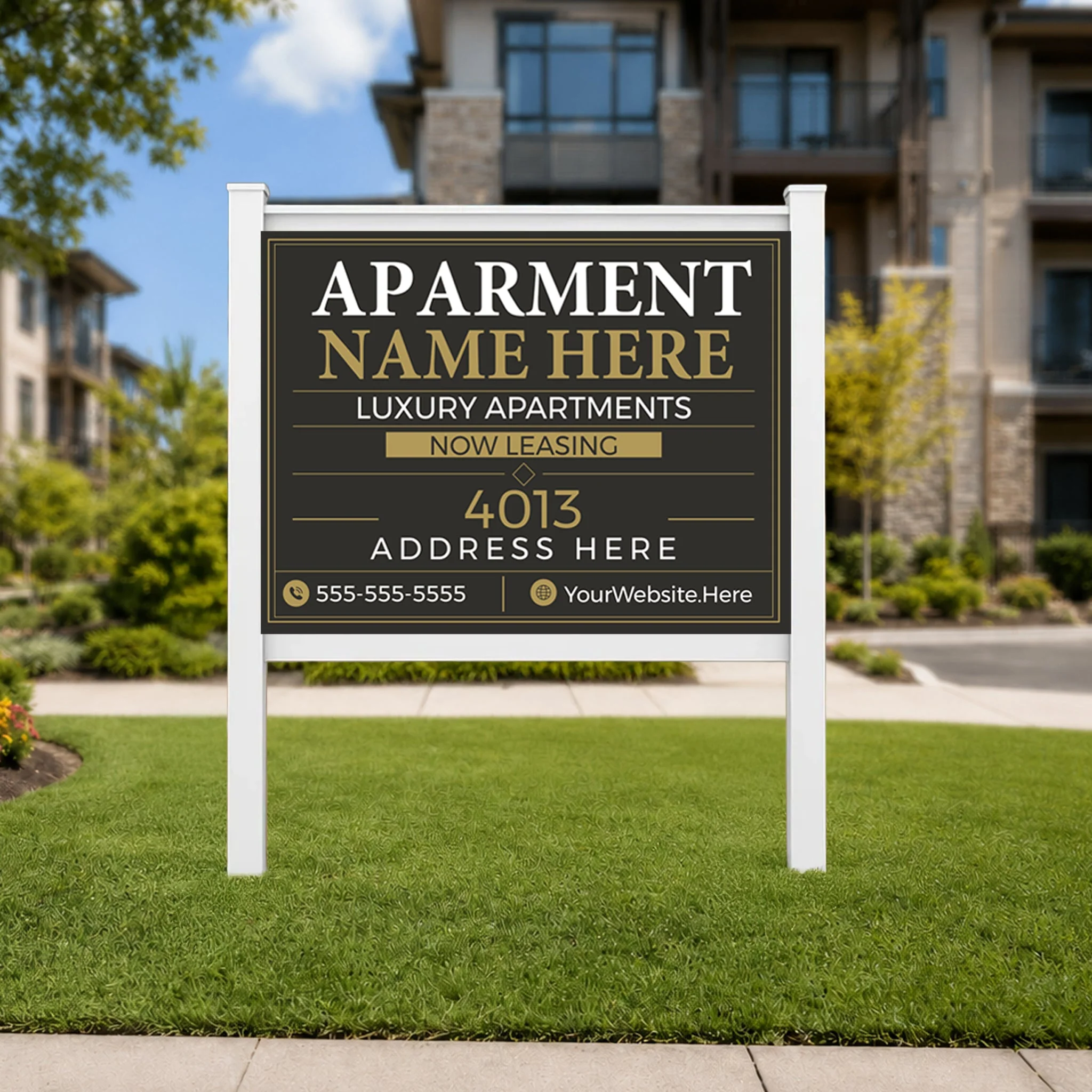 Custom Apartment Complex Sign with Vinyl Frame Kit | Includes 3mm ACM Panel, 8' Vinyl Posts & Rails - Image 8
