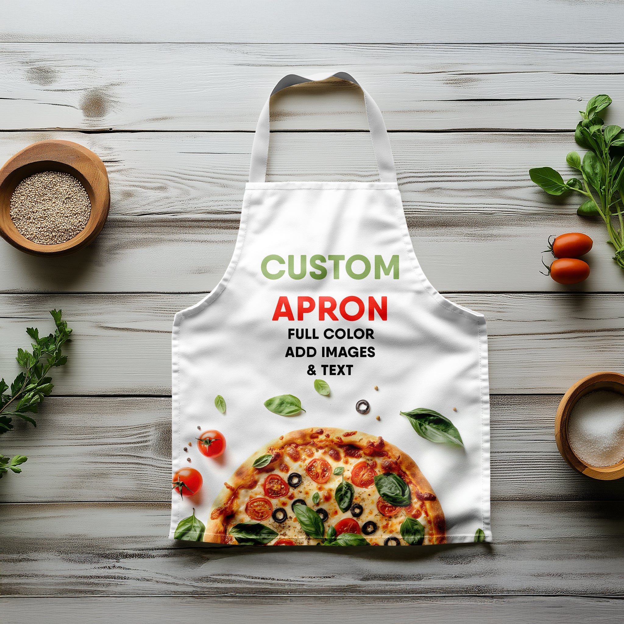 Custom All-Over Print Apron – Design Your Own Full Color Bib Apron for Cooking, Grilling & Restaurant Use – Eco-Friendly Heavyweight Polyester – 29" Long – Adjustable Tie – No Pockets