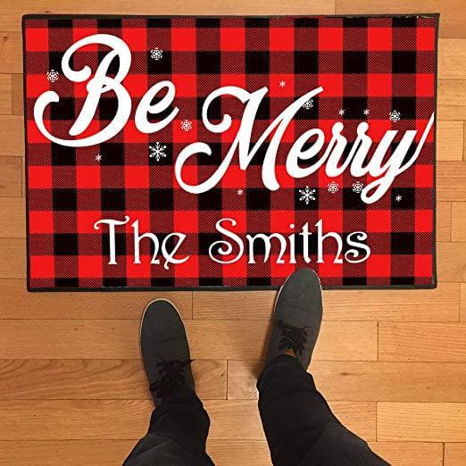 Personalized 'Be Merry' Christmas Door Mat