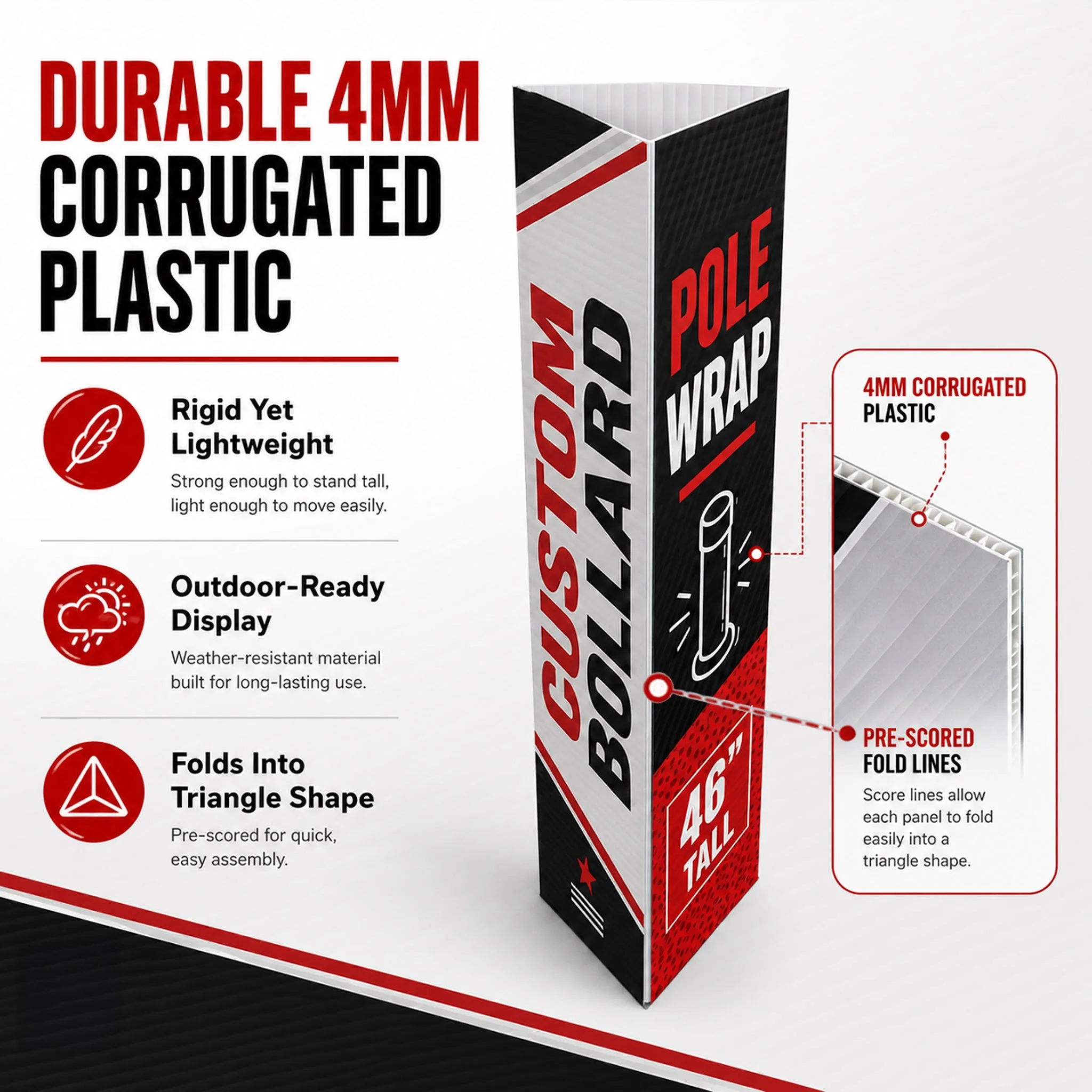 Custom Bollard Pole Wrap – 46" Tall 3-Sided Corrugated Plastic Bollard Cover - Image 5