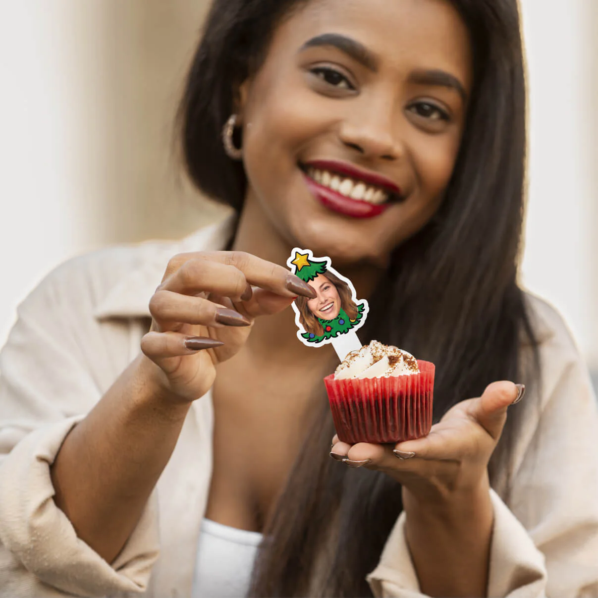 Custom Christmas Cupcake Toppers (Christmas Tree) - Image 2
