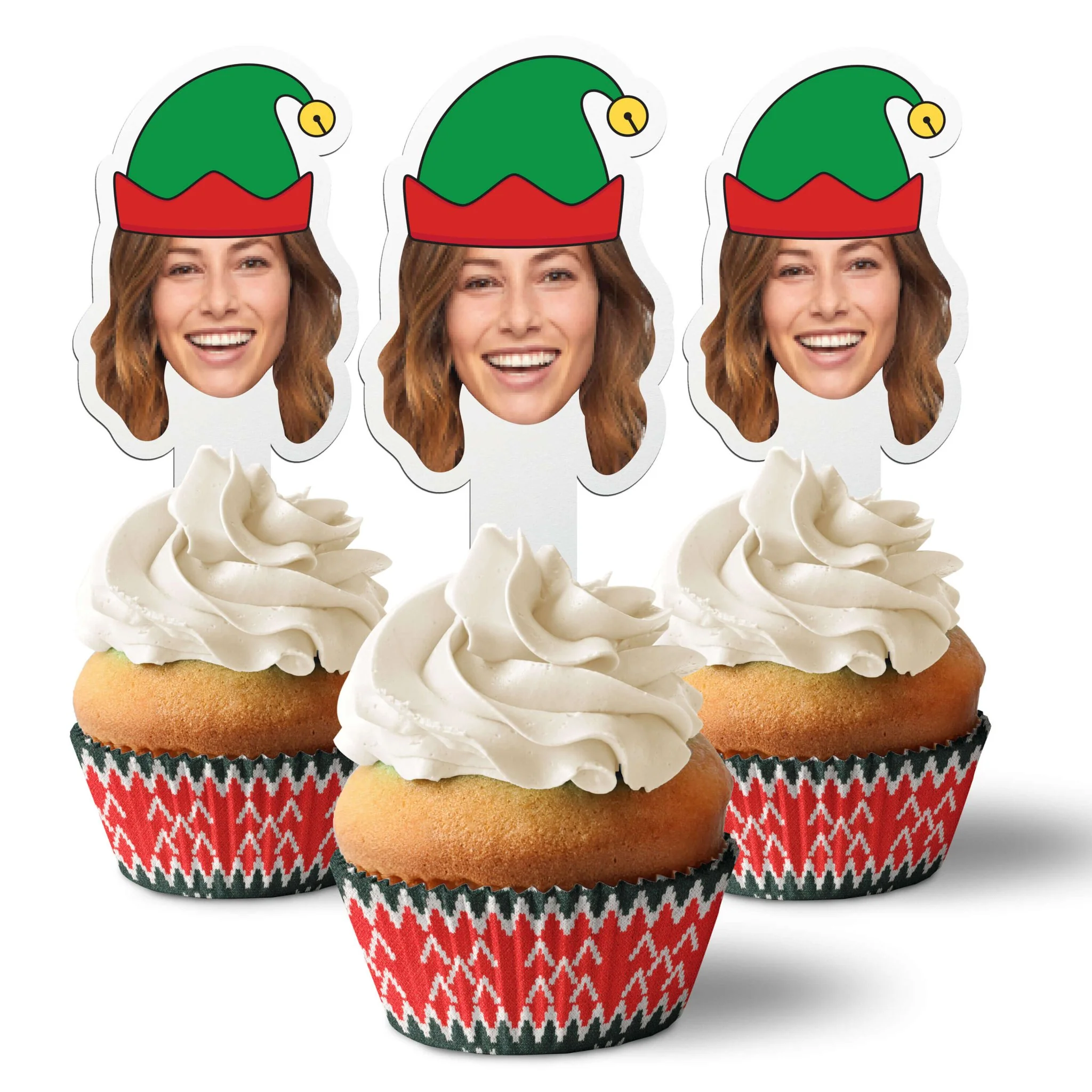 Custom Christmas Cupcake Toppers (Elf Hat)