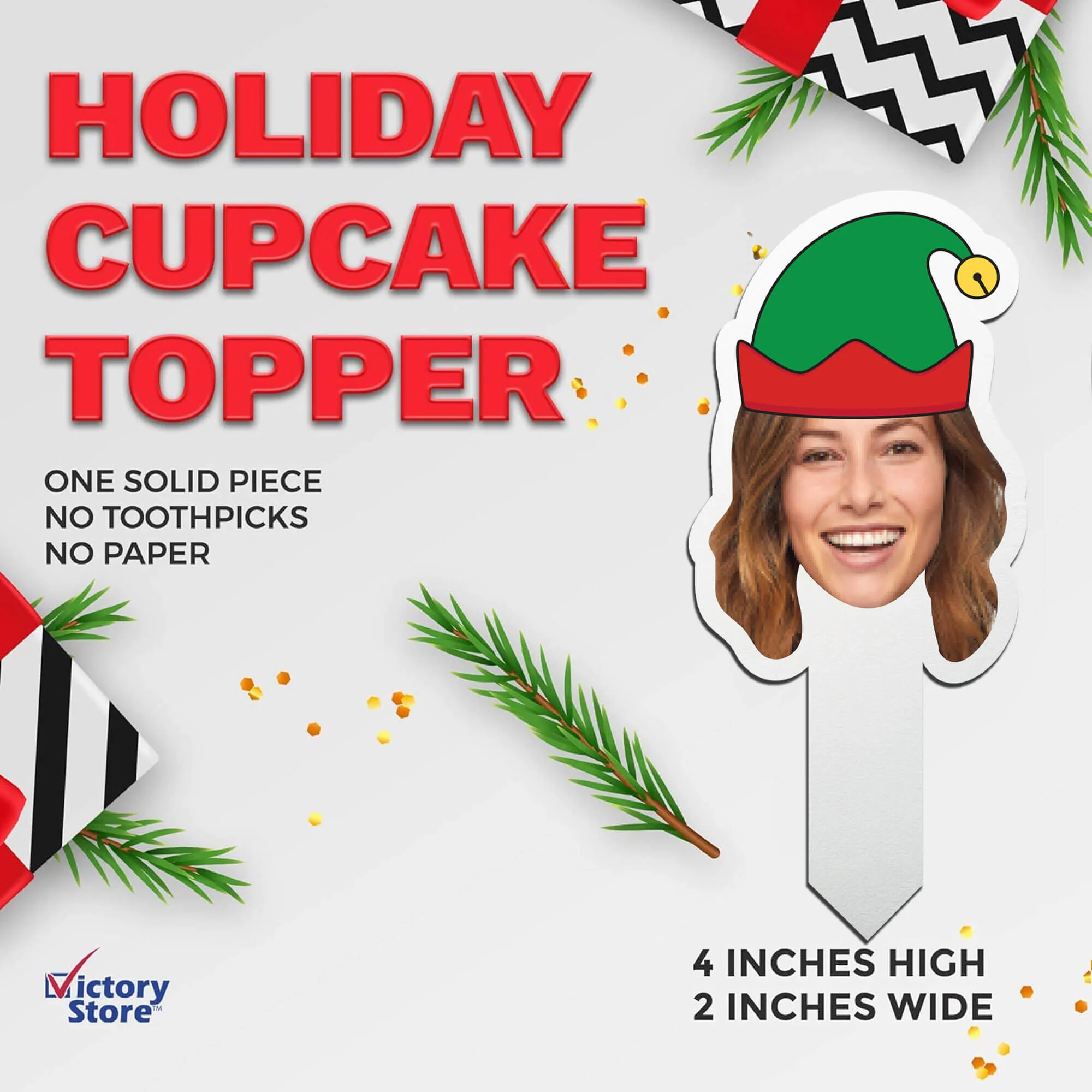 Custom Christmas Cupcake Toppers (Elf Hat) - Image 3