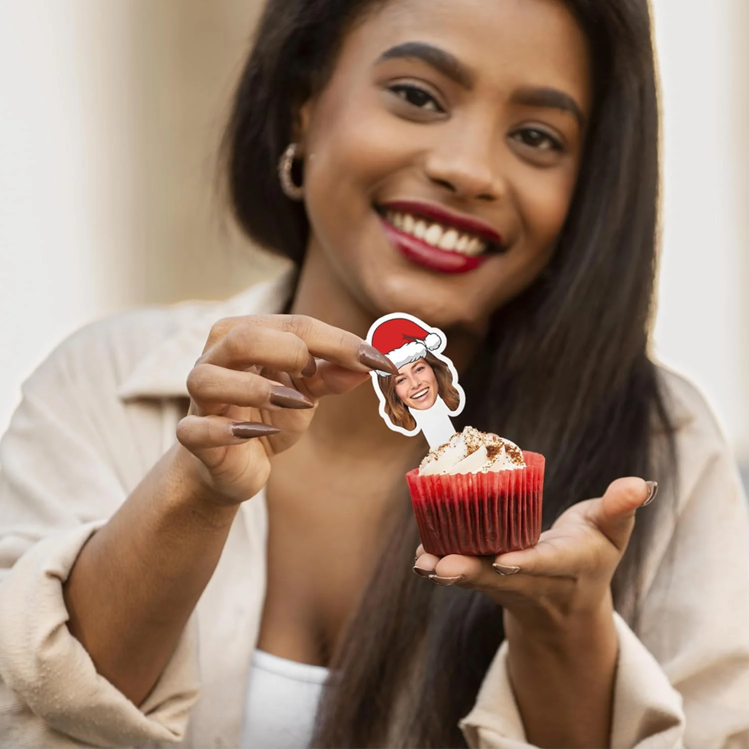 Custom Christmas Cupcake Toppers (Santa Hat) - Image 2