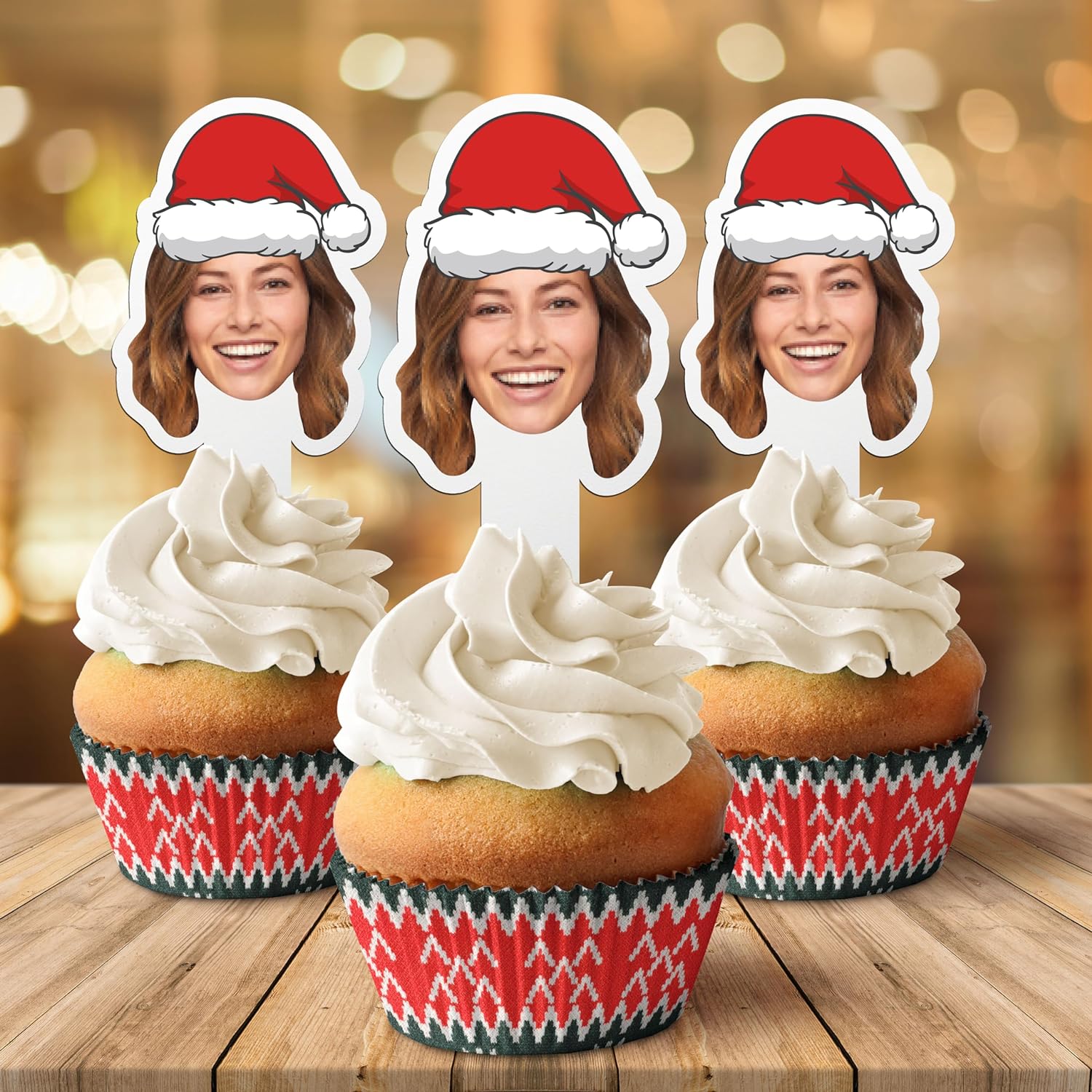 Custom Christmas Cupcake Toppers (Santa Hat) - Image 3