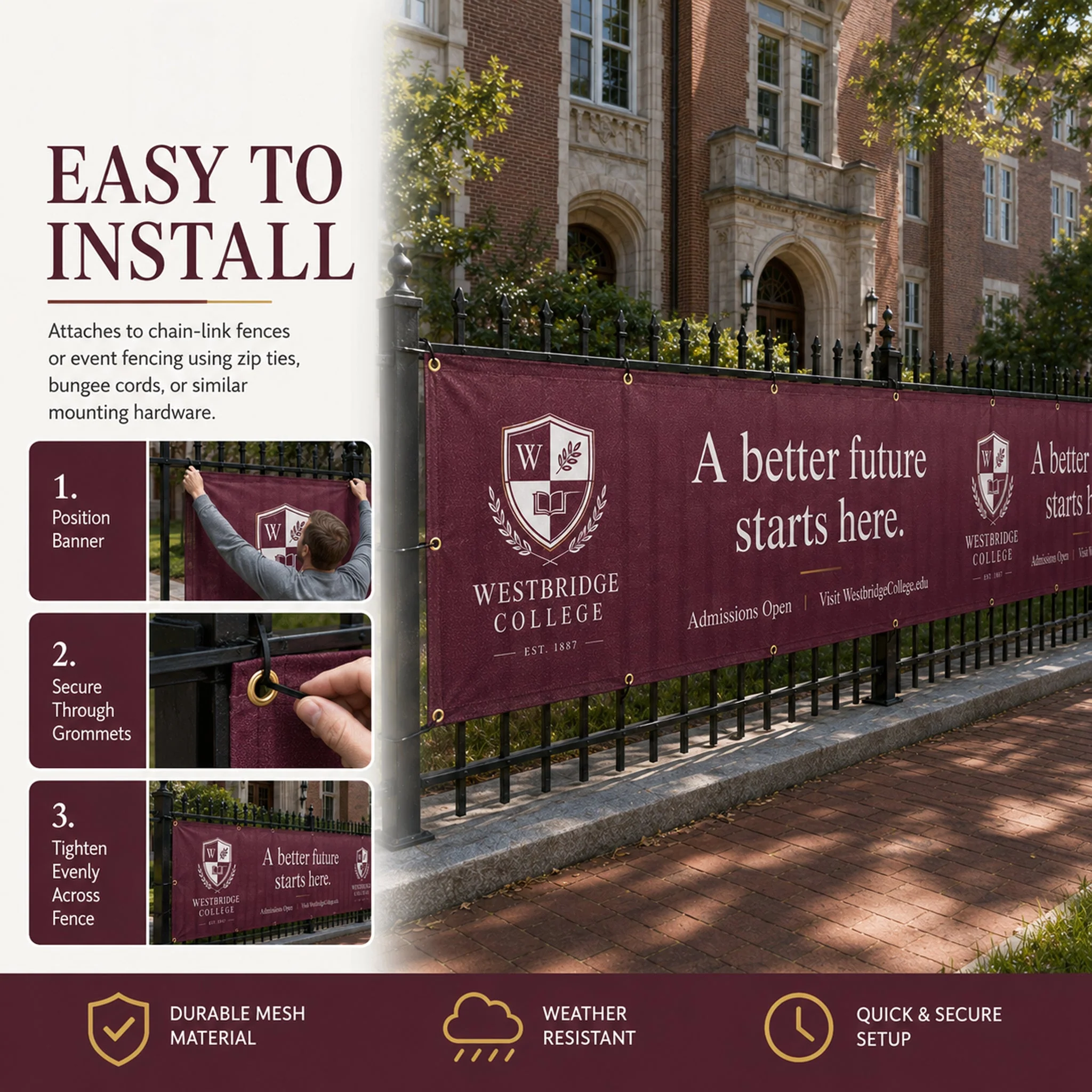Custom College Fence Banner – Personalized Outdoor Mesh Banner for Schools, Universities & Campus Events - Image 6