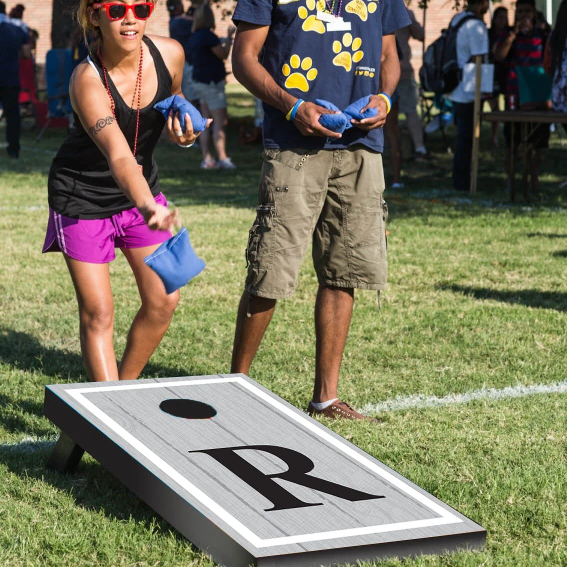 Custom Gray Monogram Wedding Cornhole Bag Toss Game