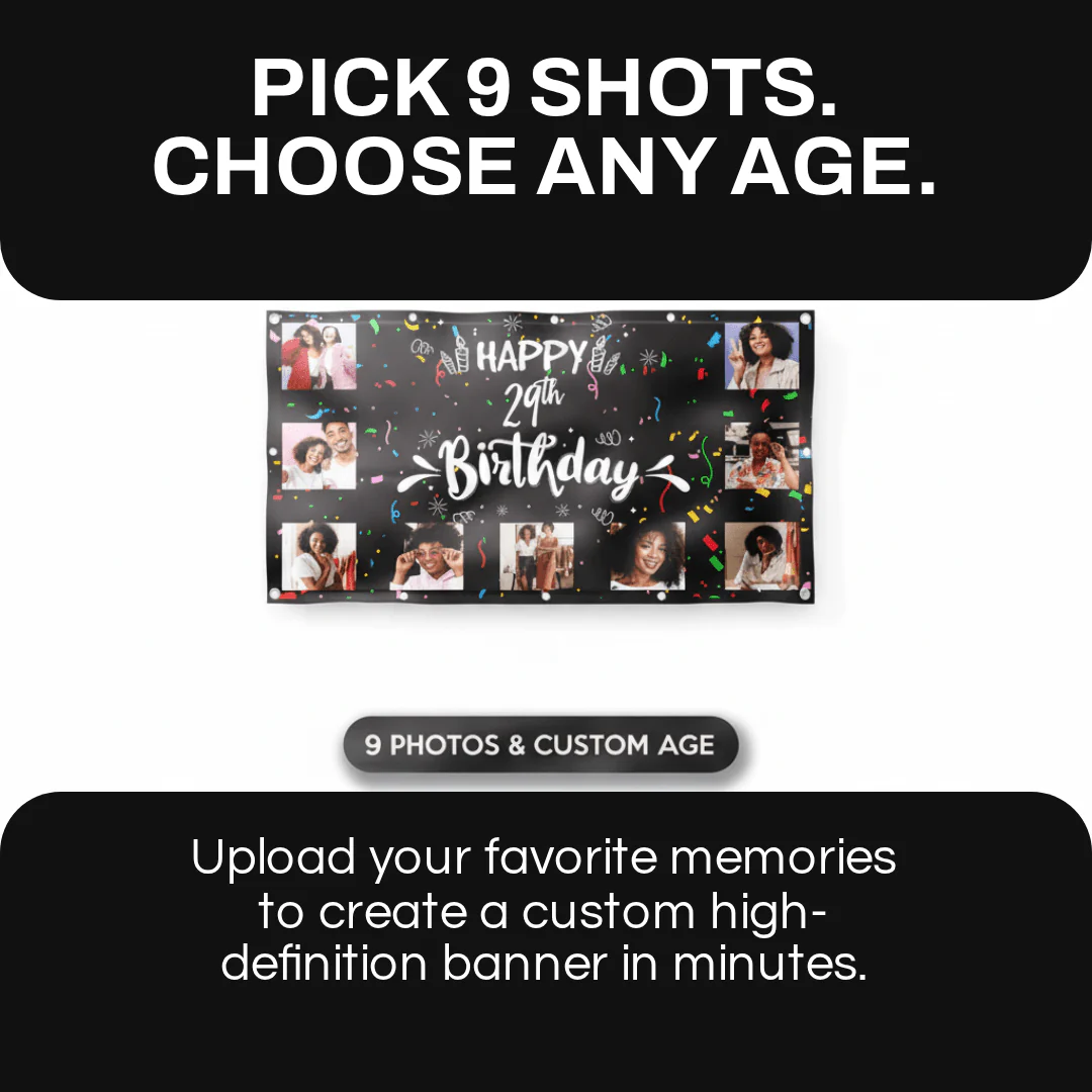 Custom 9 Photo Happy Birthday Banner | 5 Ft - Image 2