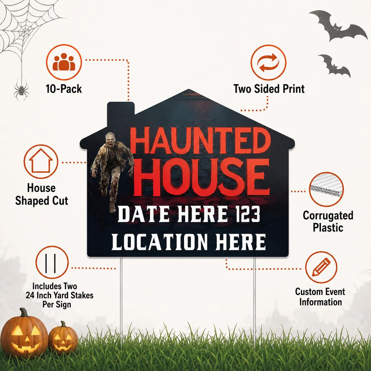 Custom Huanted House Yard Signs | 10-Pack | 20 EZ Stakes Included - Image 3