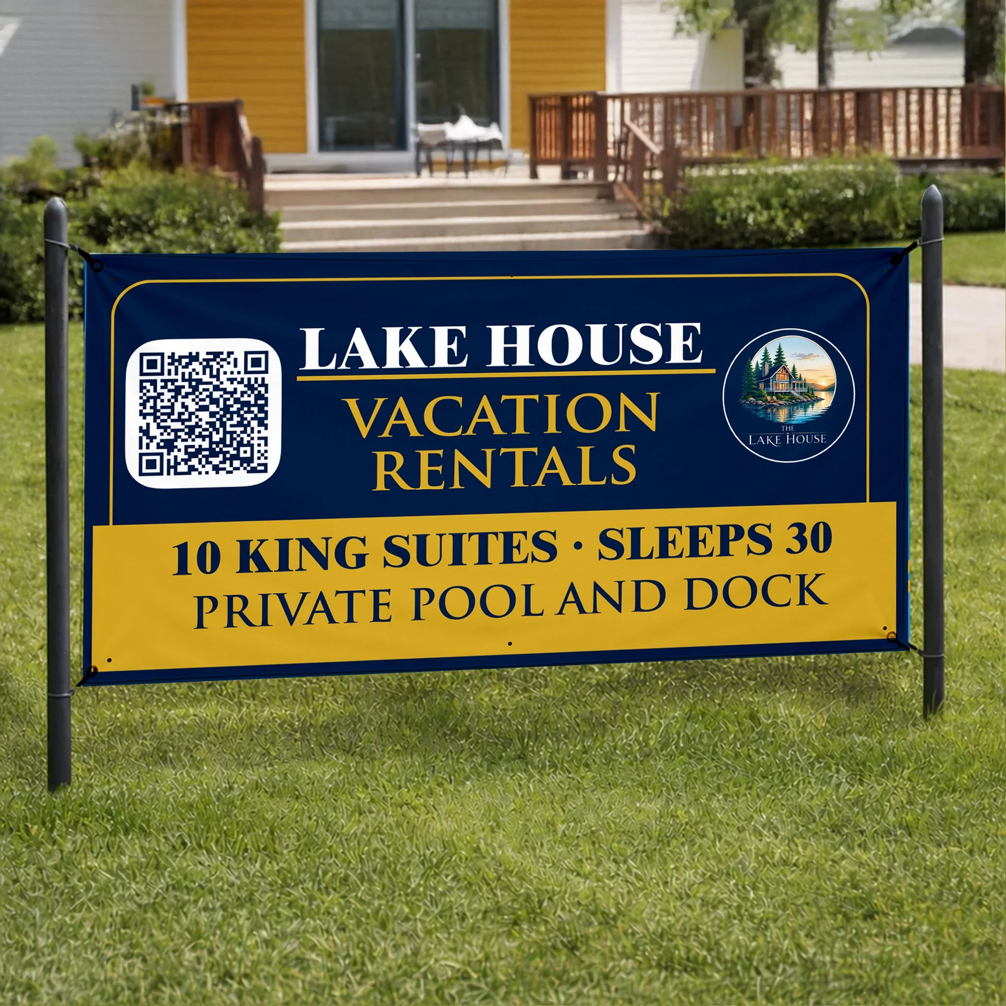 Custom Vacation Rental Banner | Lake House Sign with QR Code, Logo & Custom Text - Image 4