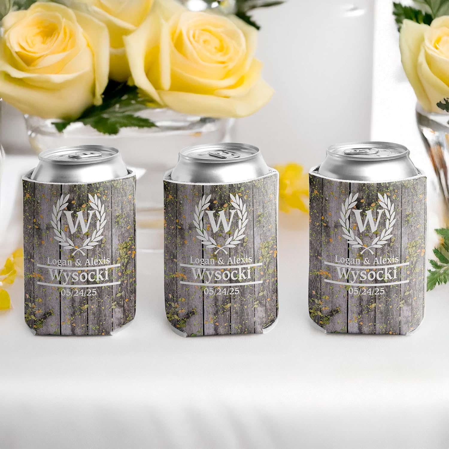 Personalized Laurel And Initial Wedding Can Coolers - Image 10