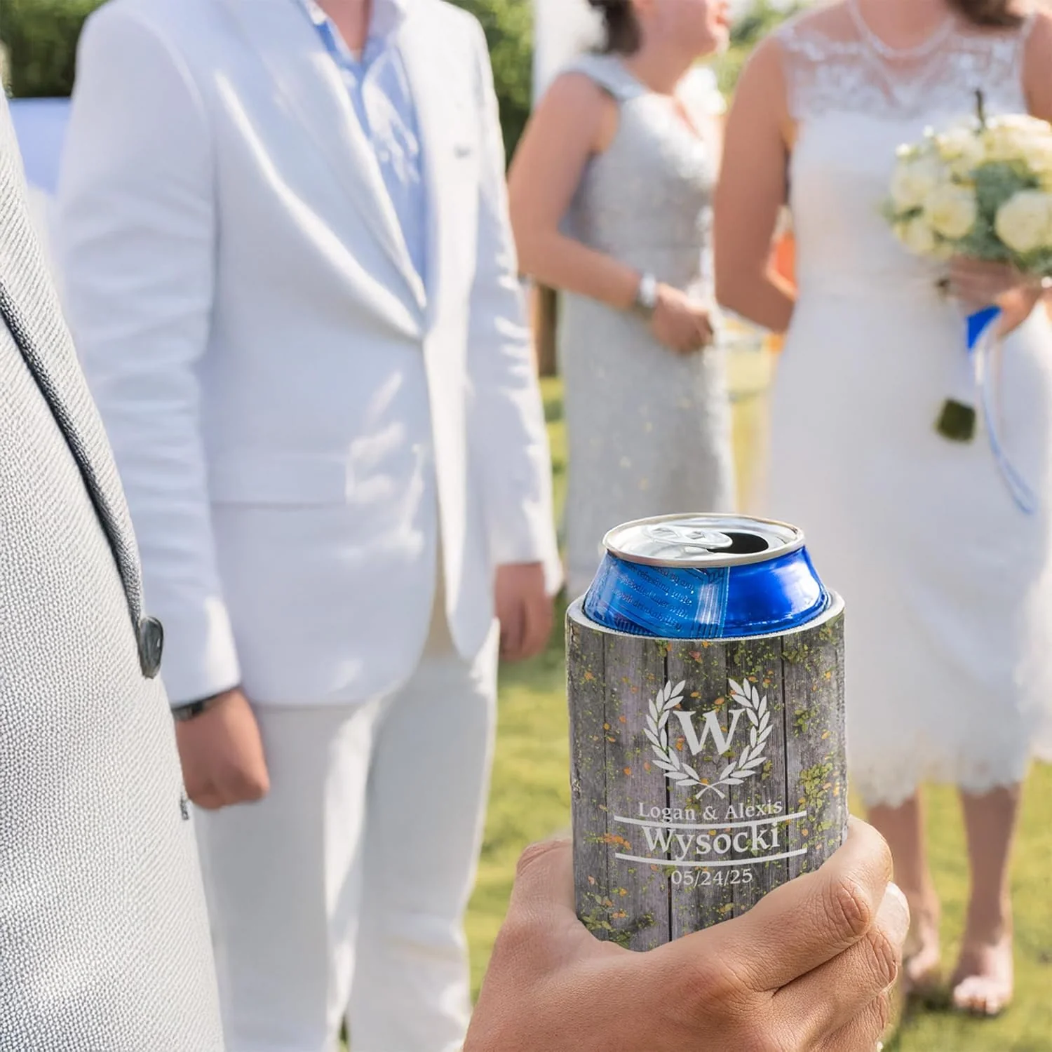 Personalized Laurel And Initial Wedding Can Coolers - Image 7