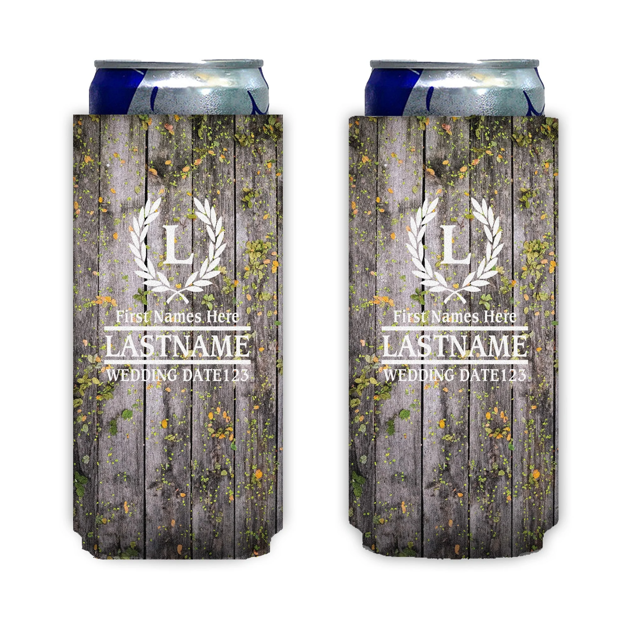 Personalized Laurel And Initial Wedding Can Coolers - Image 9