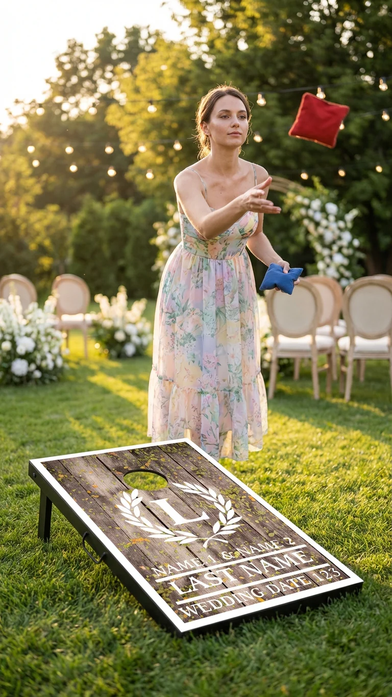 Custom Laurel and Initial Wedding Cornhole Bag Toss Game - Image 2