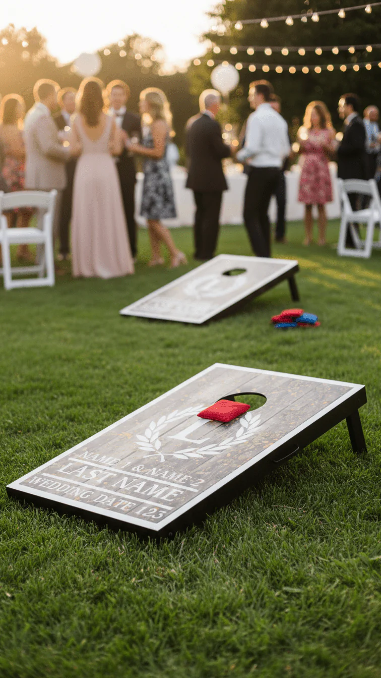 Custom Laurel and Initial Wedding Cornhole Bag Toss Game - Image 3
