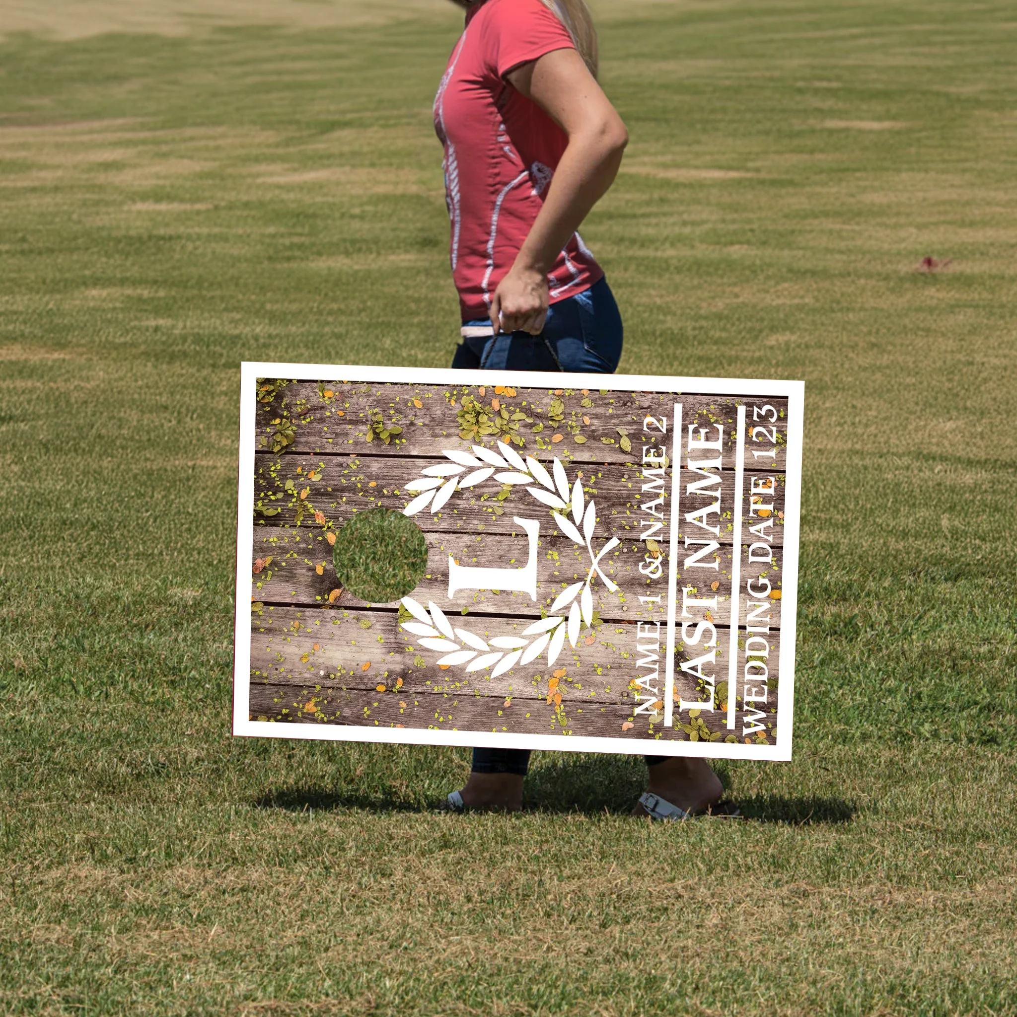Custom Laurel and Initial Wedding Cornhole Bag Toss Game - Image 6