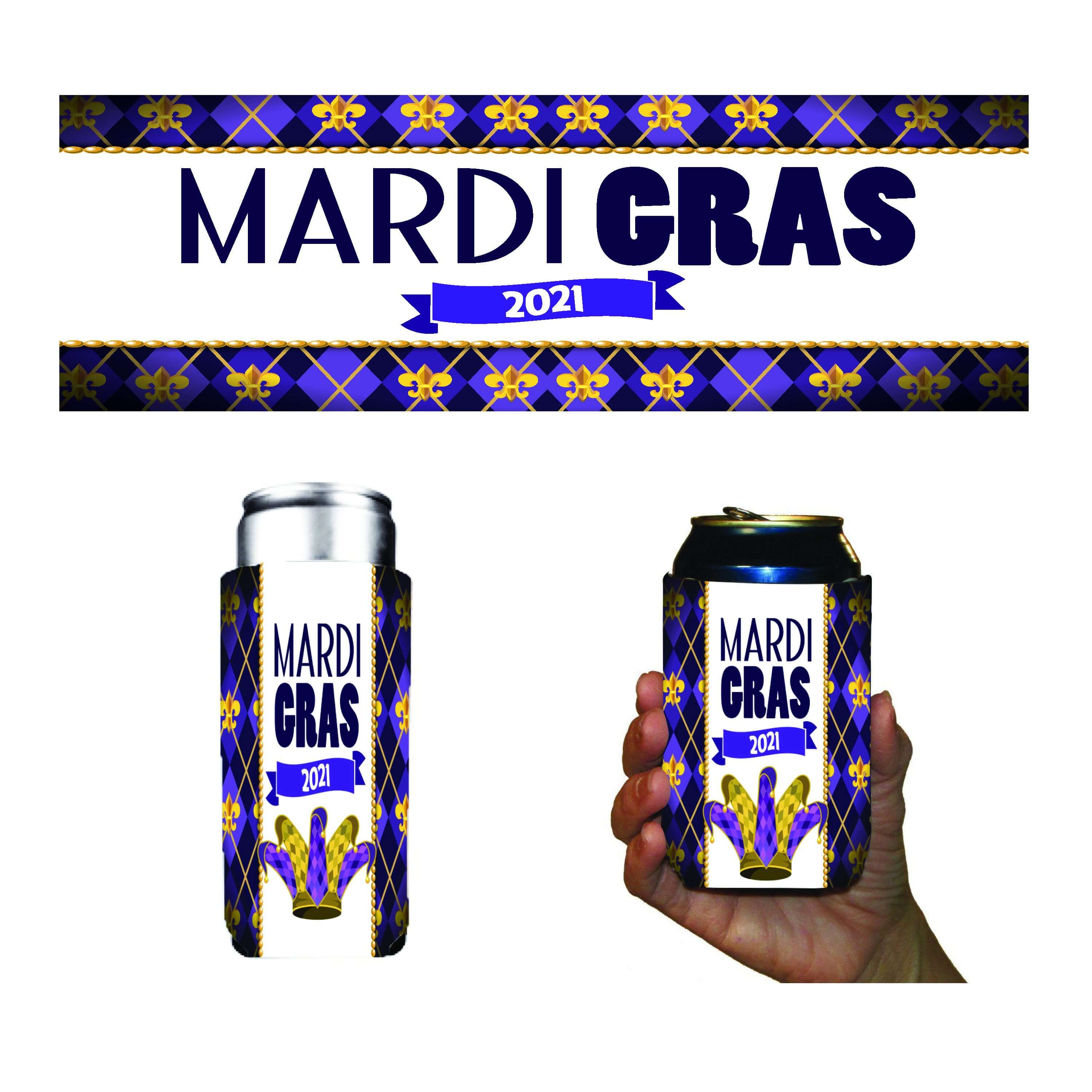 Custom Mardi Gras Banner & Can Cooler Set