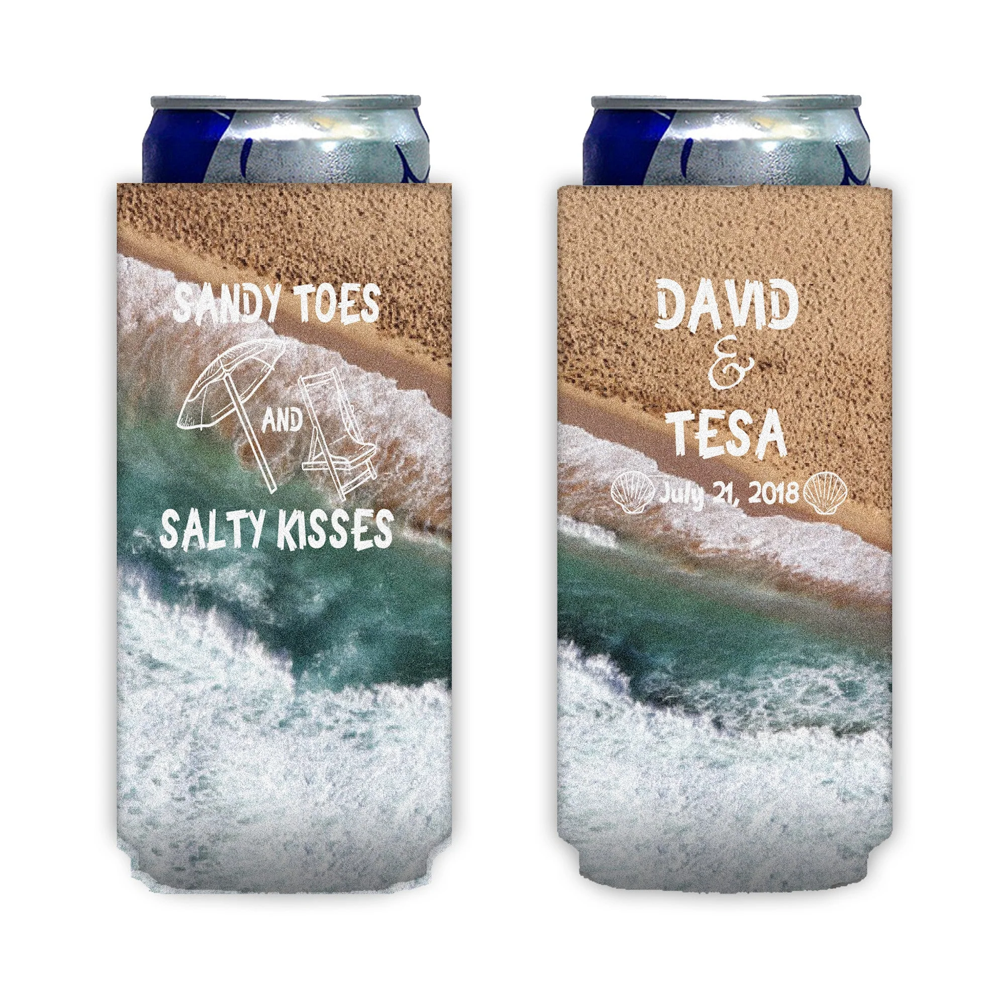 Personalized Sandy Toes And Salty Kisses Wedding Can Cooler - Image 4