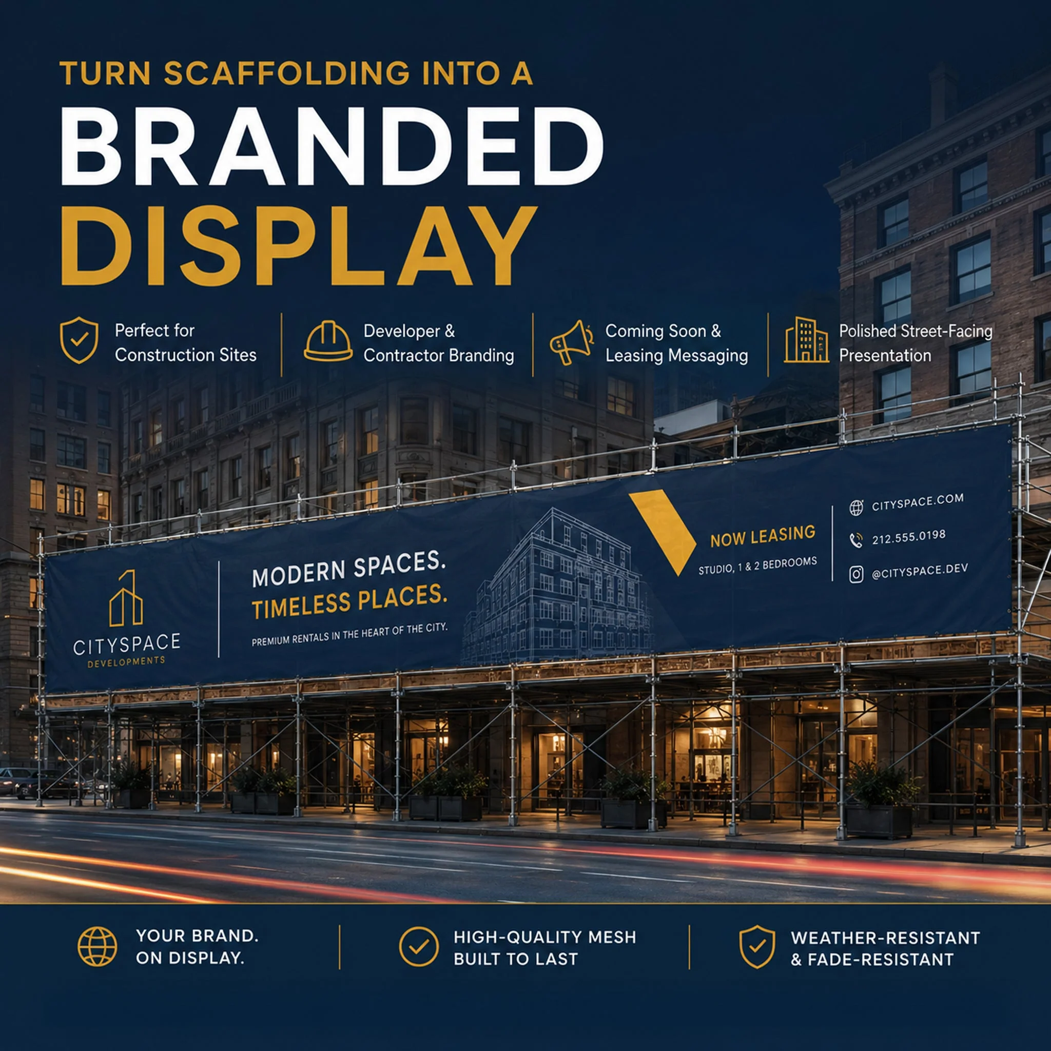 Custom Scaffolding Mesh Banner 6'x50' Outdoor Construction Fence Wrap for Buildings, Renovations & Job Sites - Image 5