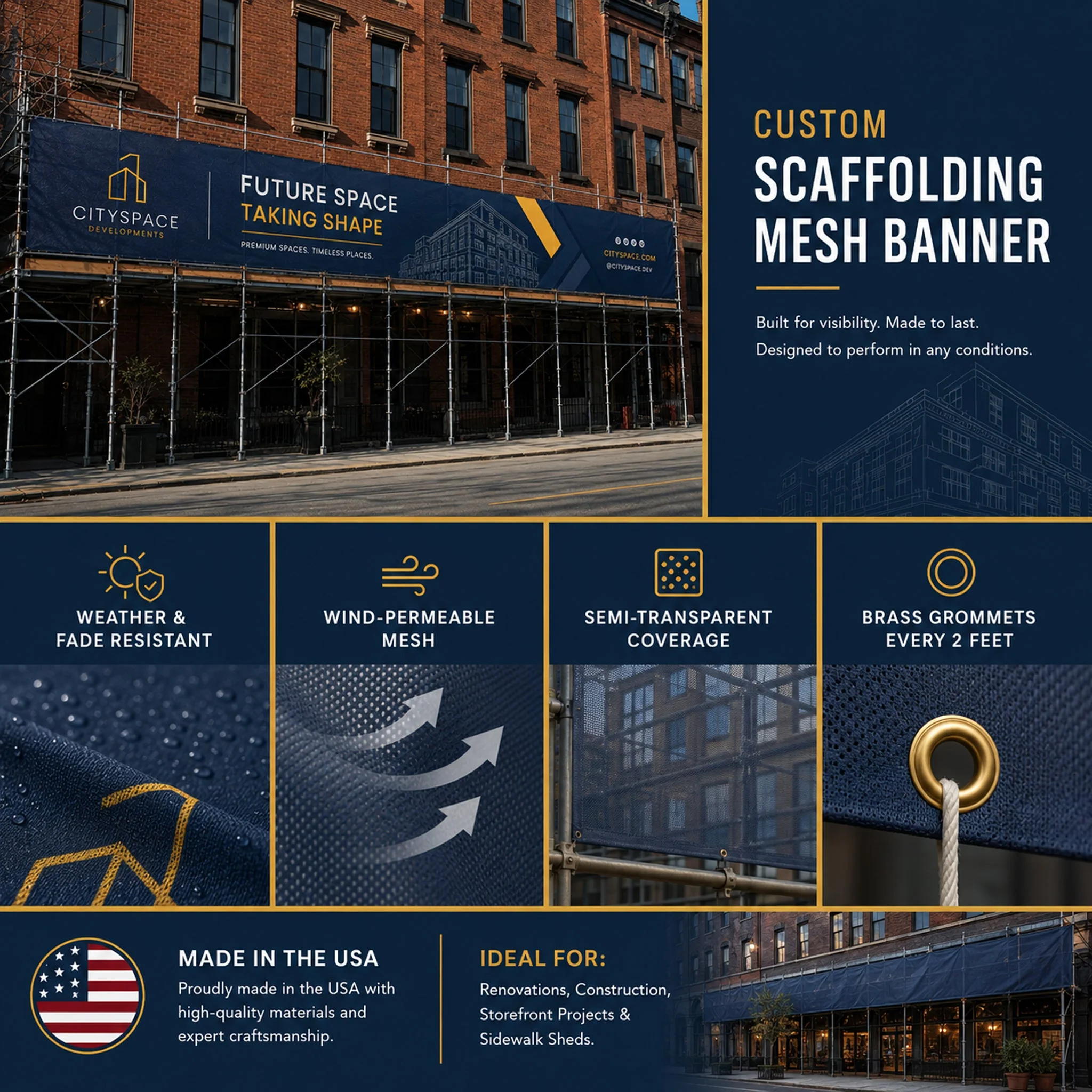 Custom Scaffolding Mesh Banner 6'x50' Outdoor Construction Fence Wrap for Buildings, Renovations & Job Sites - Image 6
