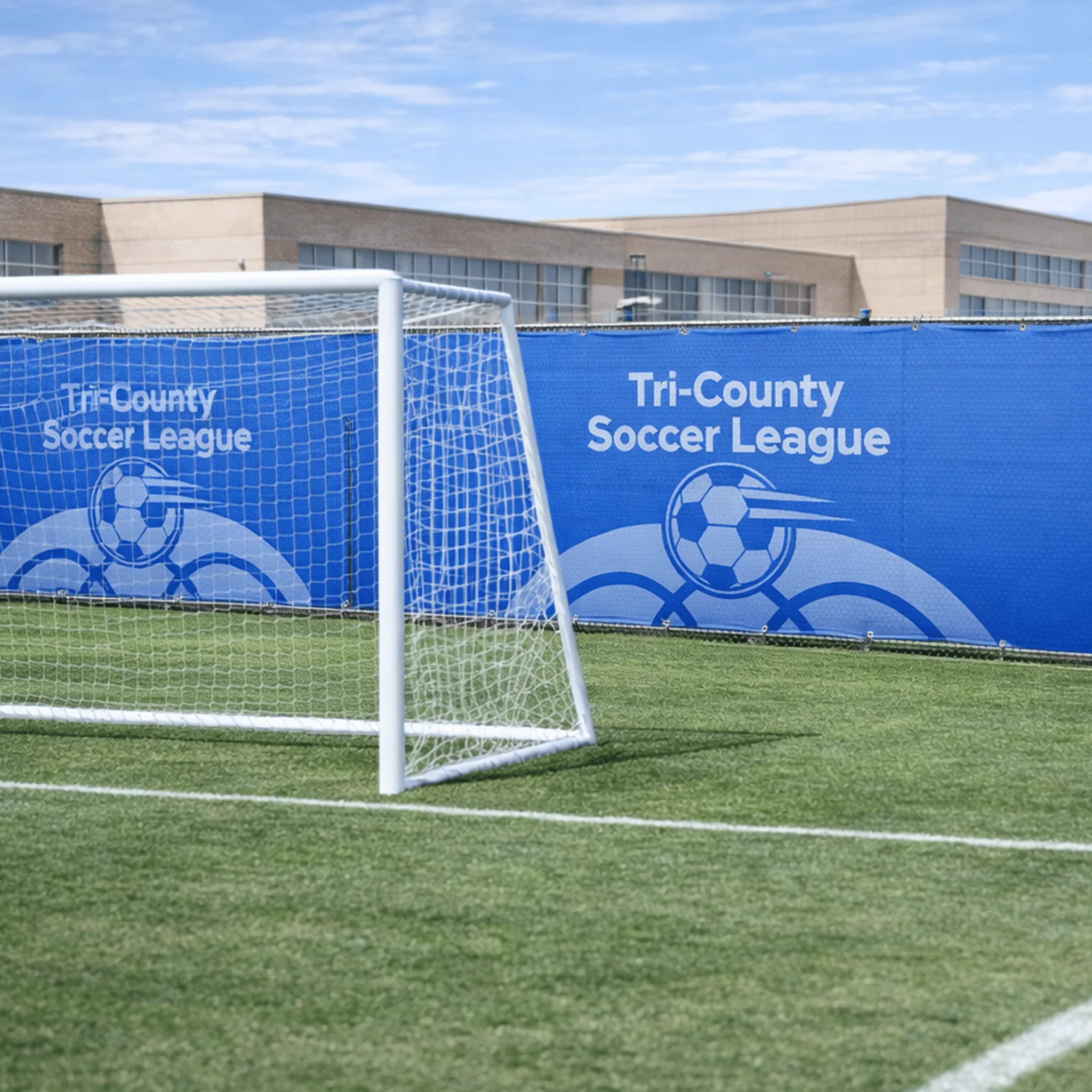 Custom Soccer Mesh Windscreen Banner – Personalized Fence Wrap with Logo | Wind-Permeable