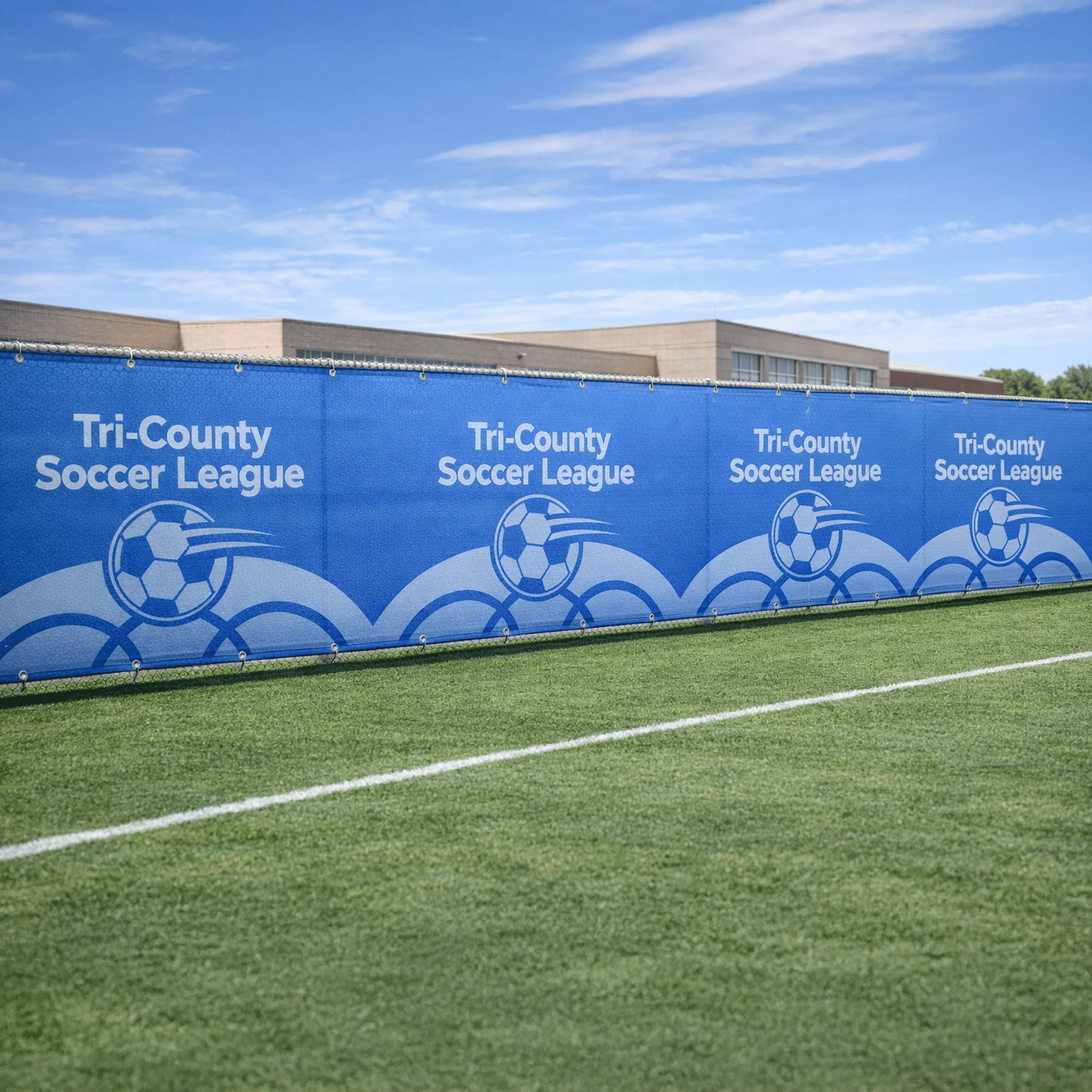 Custom Soccer Mesh Windscreen Banner – Personalized Fence Wrap with Logo | Wind-Permeable - Image 2