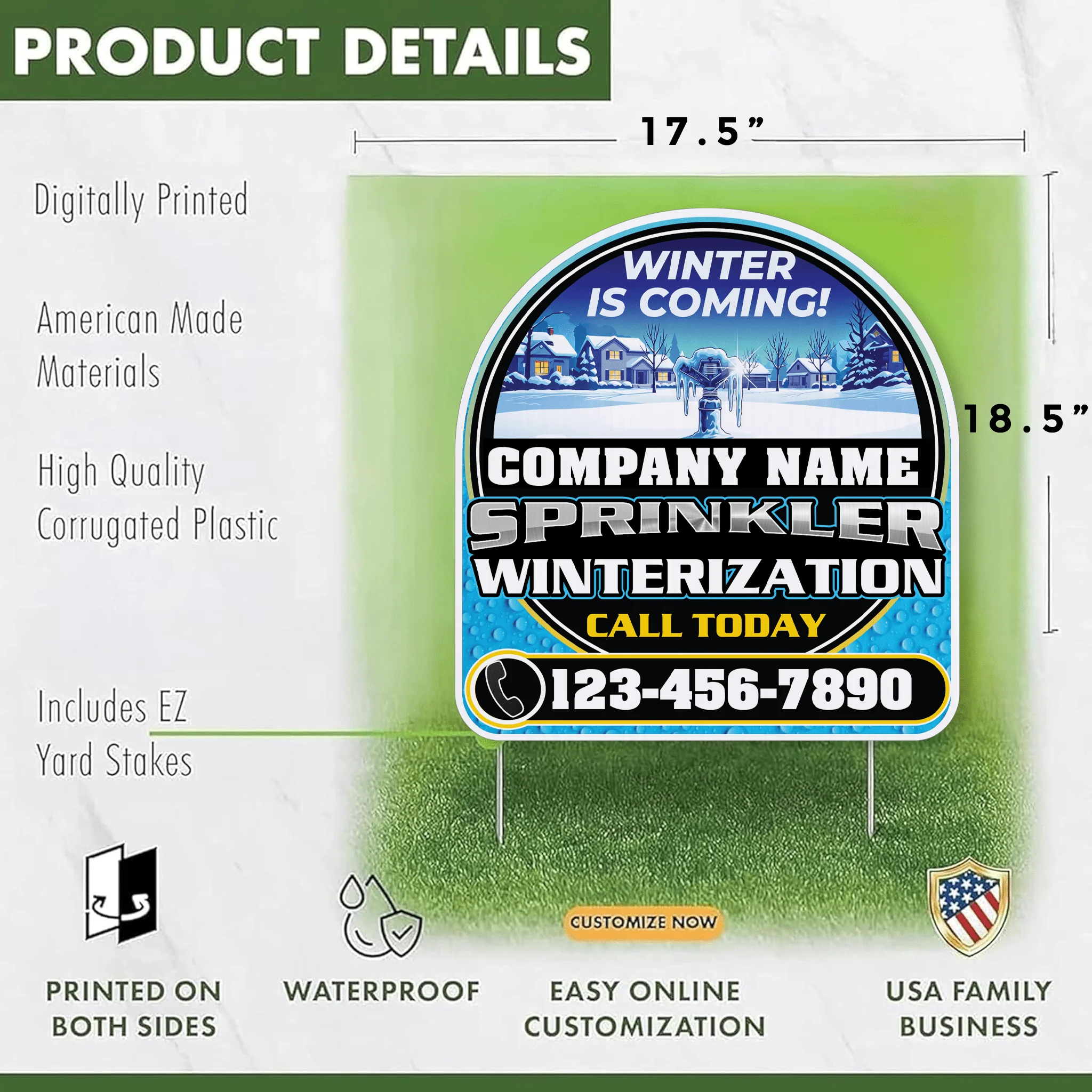 Custom Sprinkler Winterization Yard Signs | 10-Pack | 20 EZ Stakes Included - Image 2