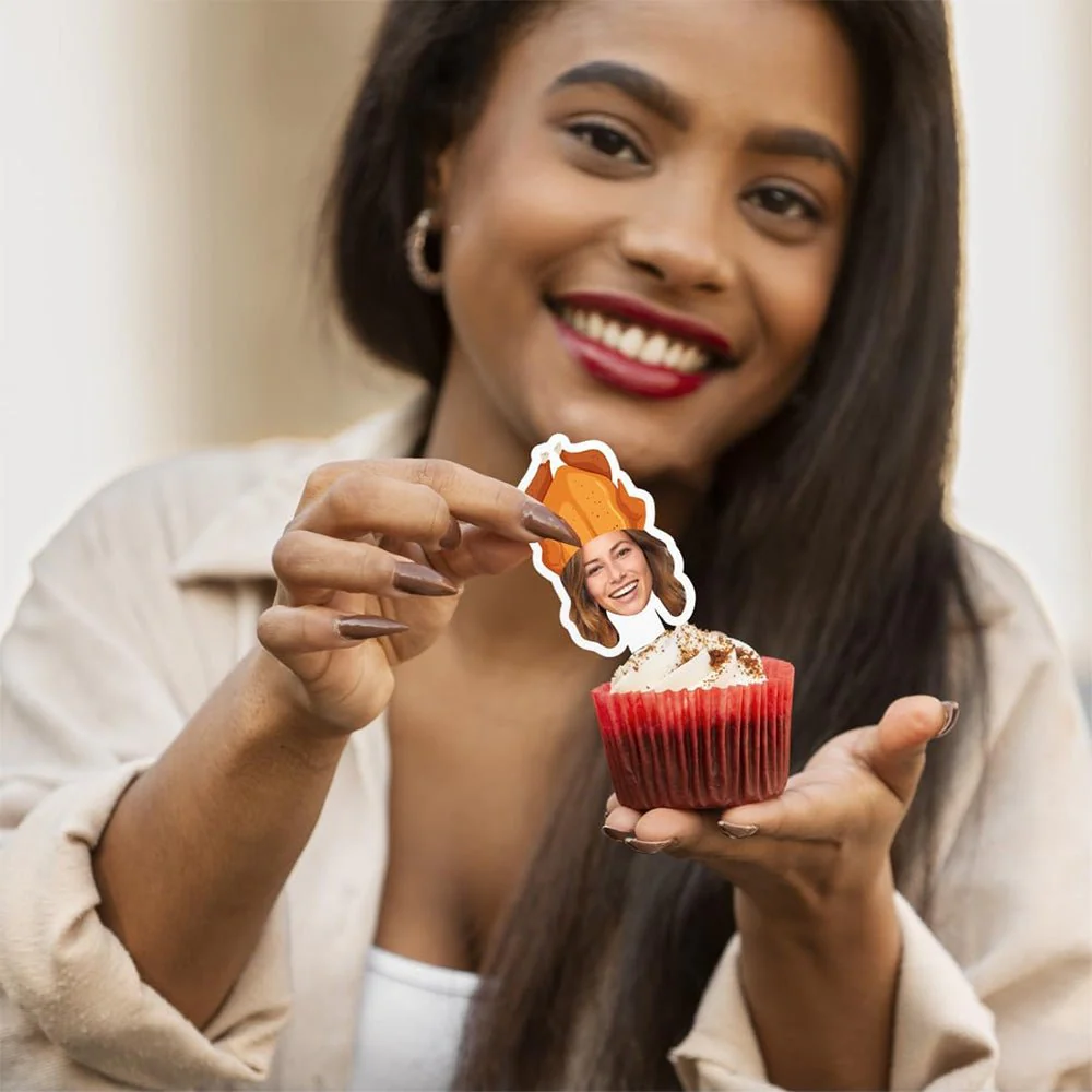 Custom Thanksgiving Cupcake Toppers (Turkey Hat) - Image 2