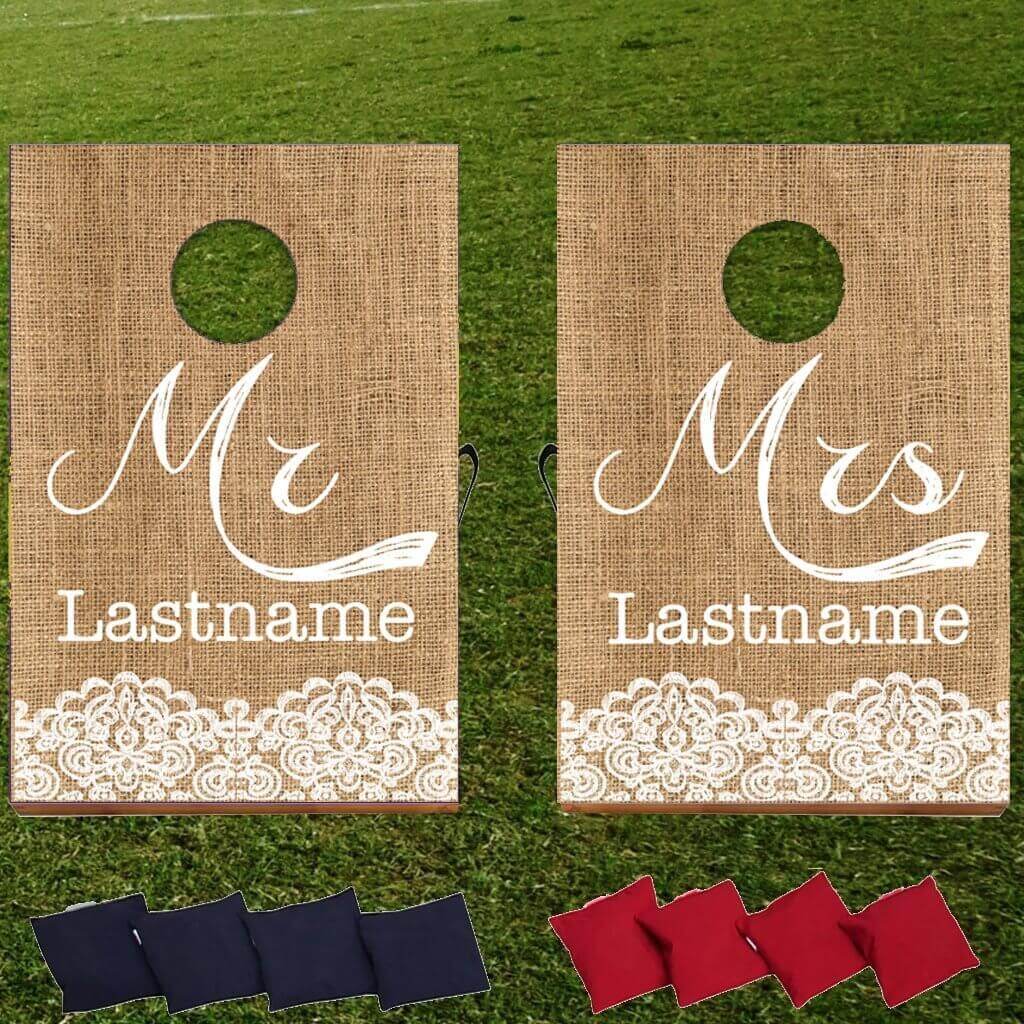 Custom Rustic Burlap Wedding Cornhole Bag Toss Game - Image 2