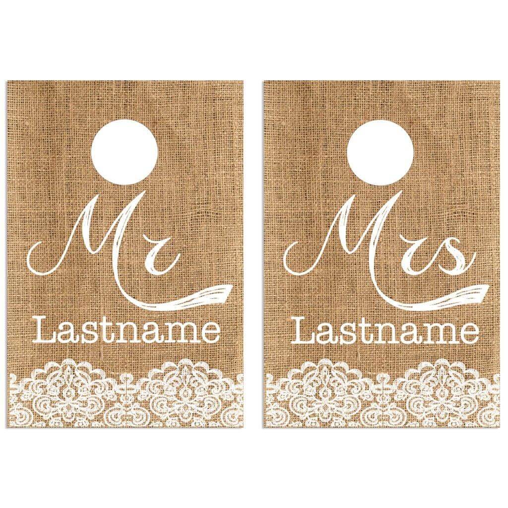Custom Rustic Burlap Wedding Cornhole Bag Toss Game - Image 3