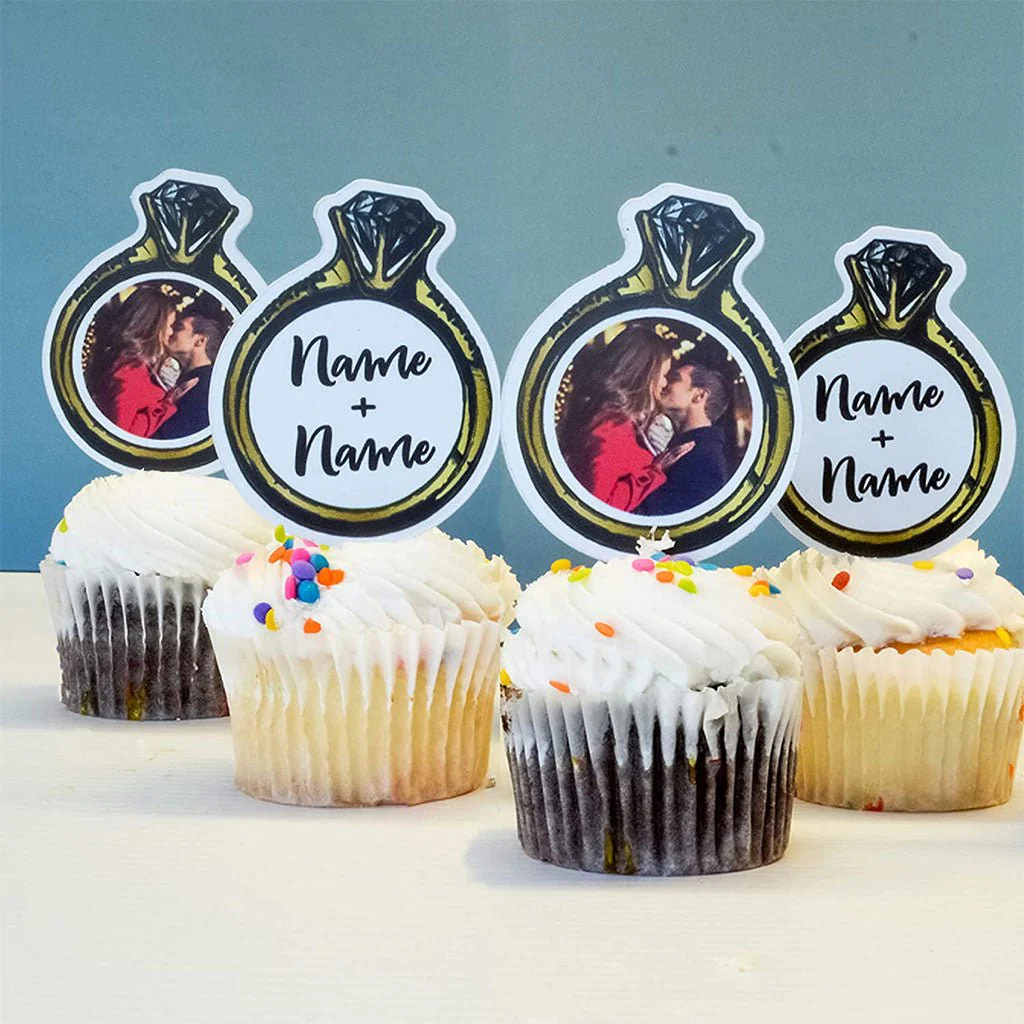 Custom [Name] Wedding Cupcake Toppers - Ring Shape