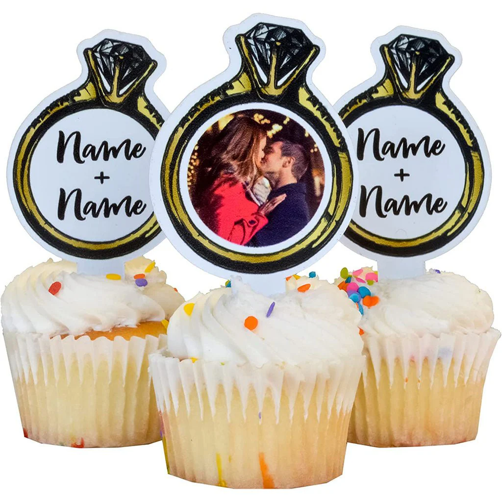 Custom [Name] Wedding Cupcake Toppers - Ring Shape - Image 2