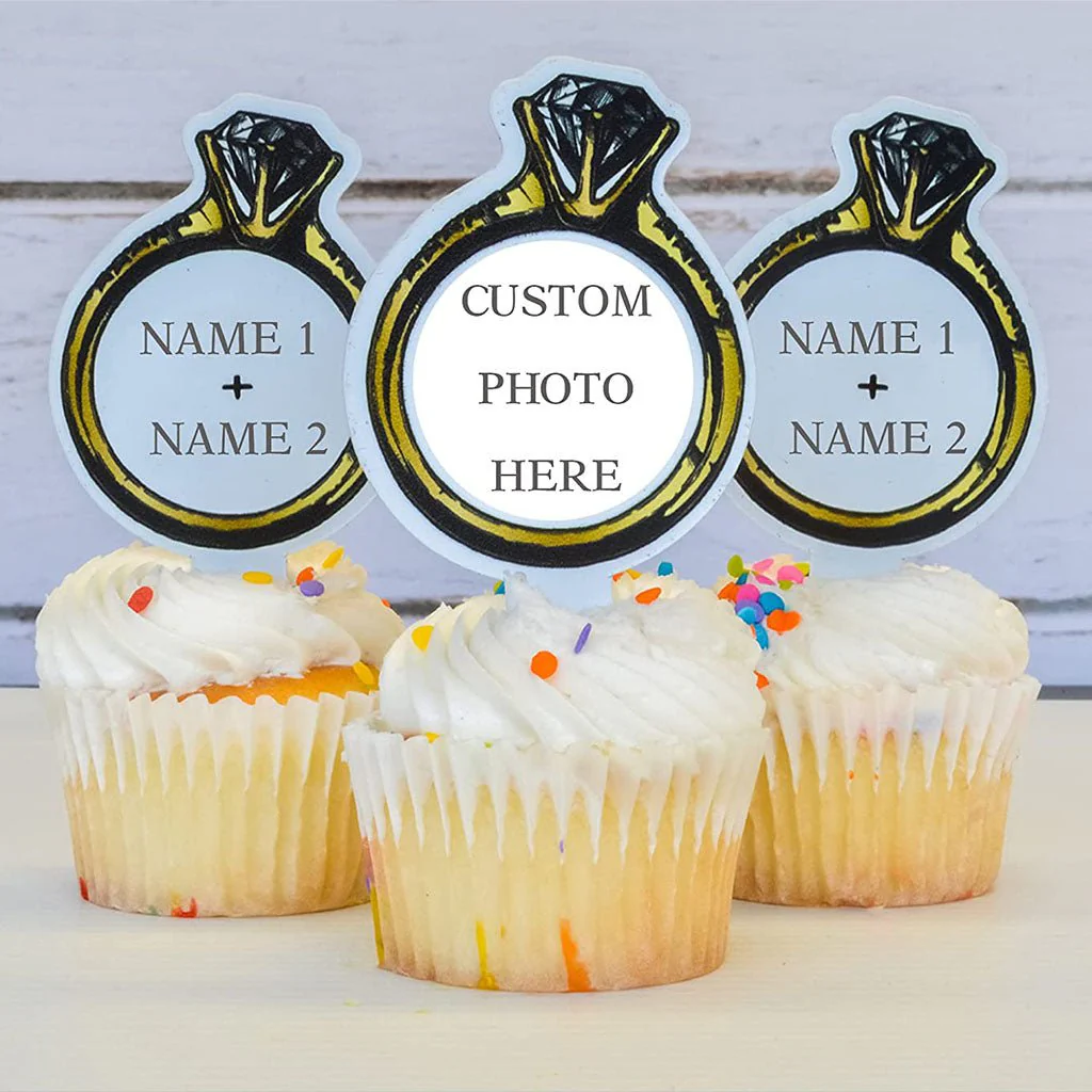 Custom [Name] Wedding Cupcake Toppers - Ring Shape - Image 3