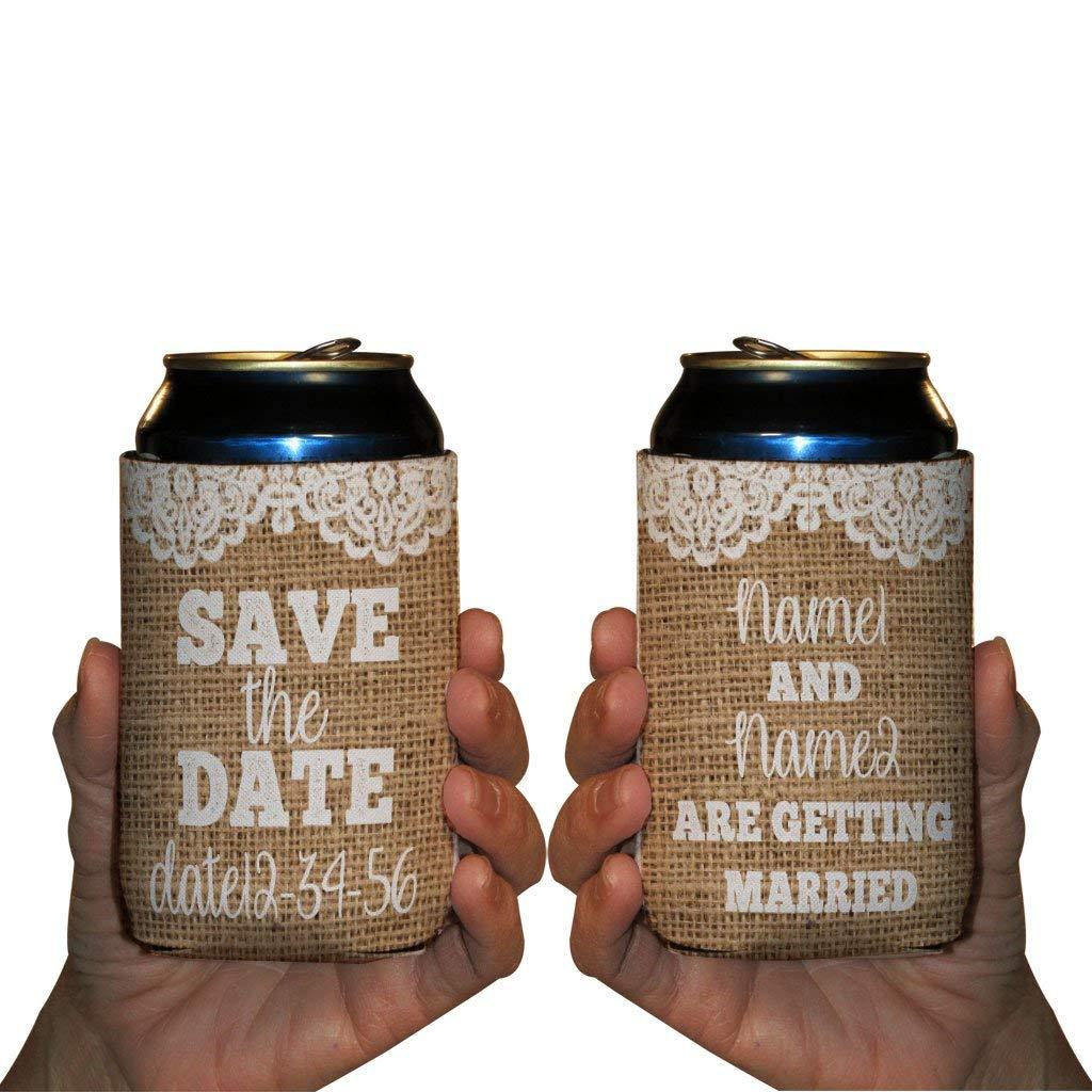 Rustic Themed Save the Date Custom Wedding Can Cooler - Image 3