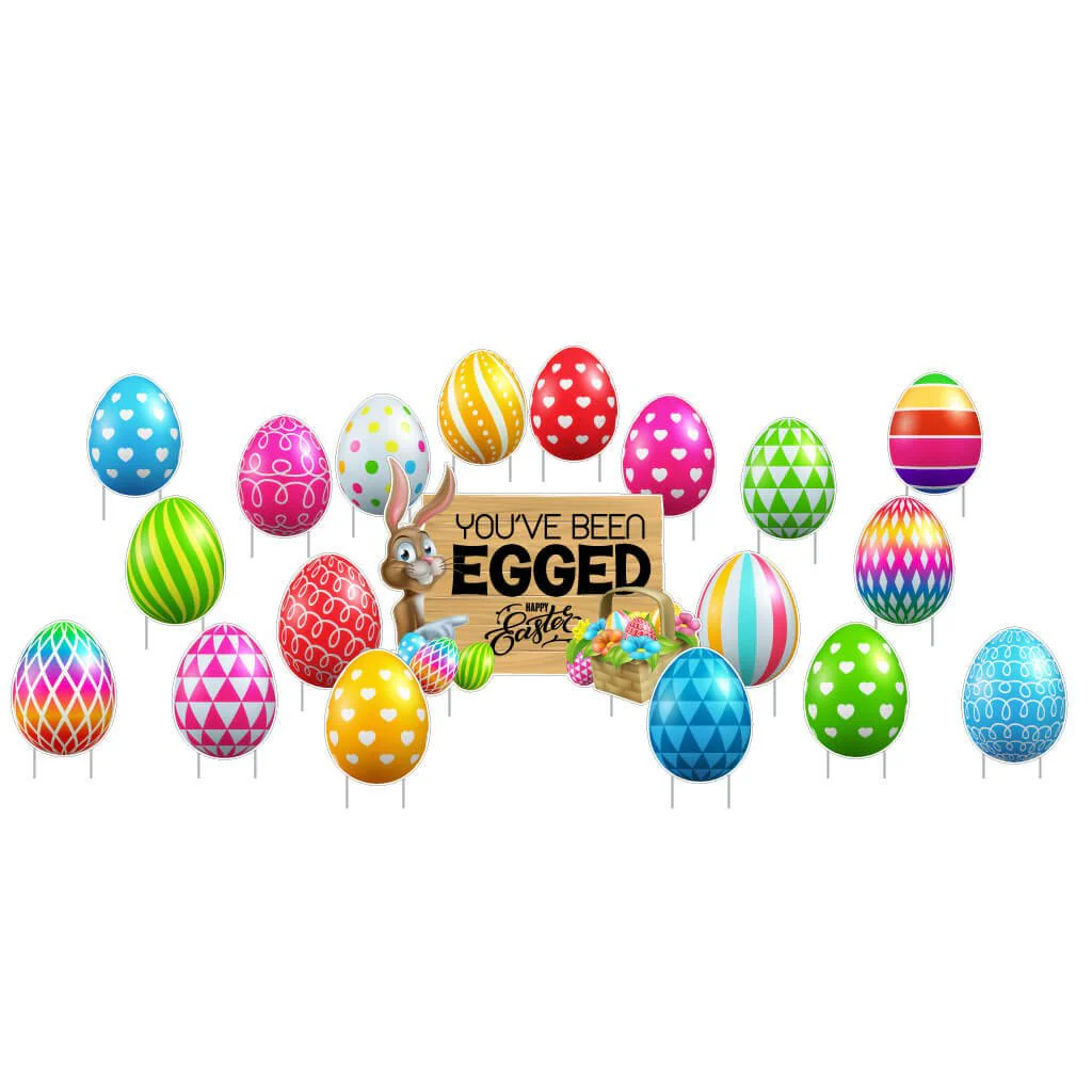 Easter Bunny 'You've Been Egged' Yard Decoration Display 19 pc set - Image 3