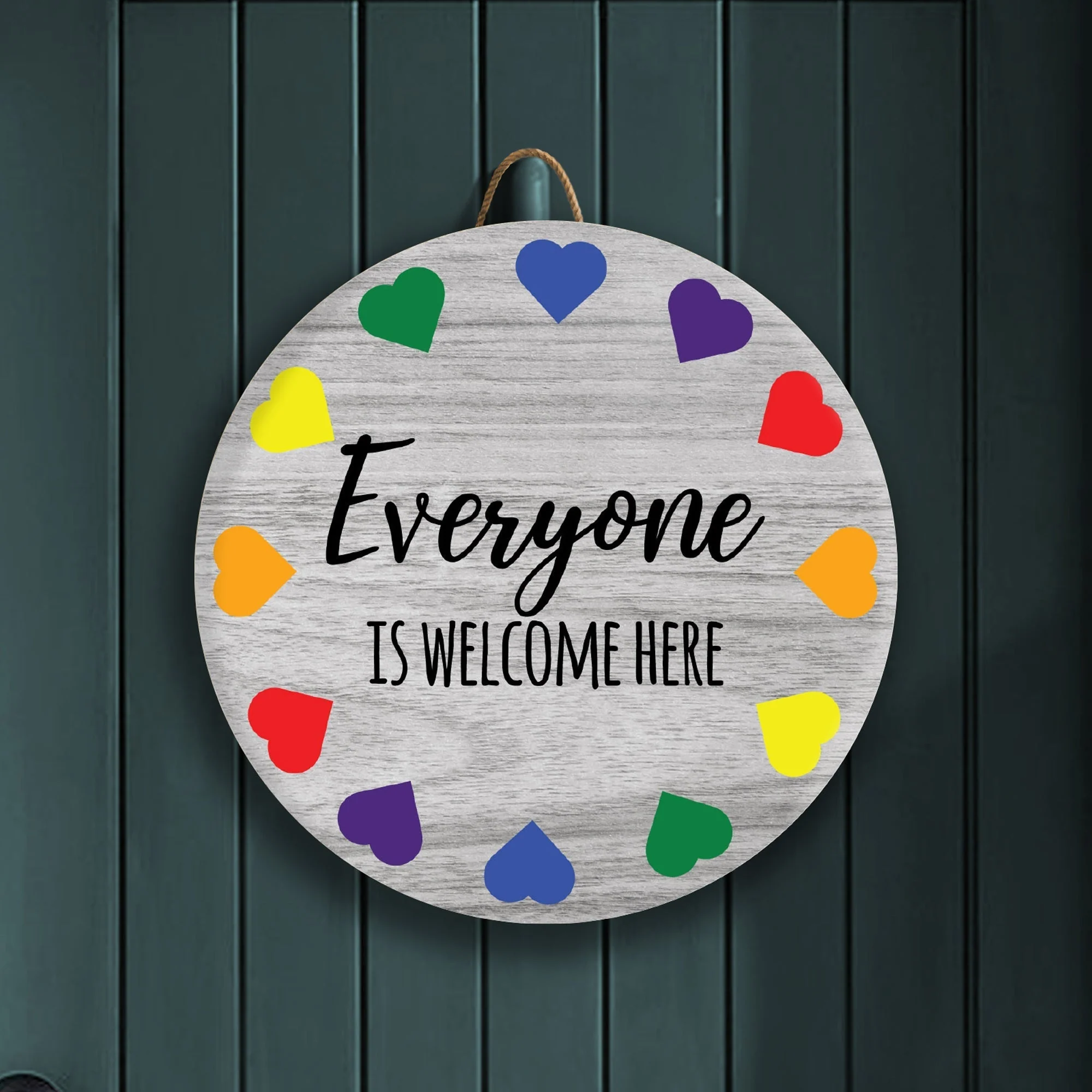 Everyone Is Welcome Here Front Door Decor – 15.75" Round Hanging Sign | Colorful & Inviting